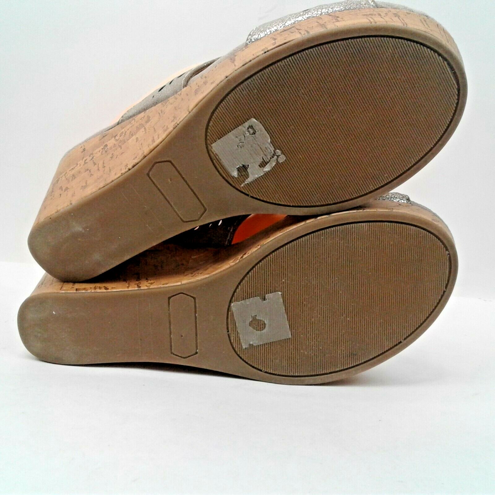 Rampage Womens Silver/Cork 3.75″ Wedge Heels Mules/Slides Size 3.25 Wx8.75 Long