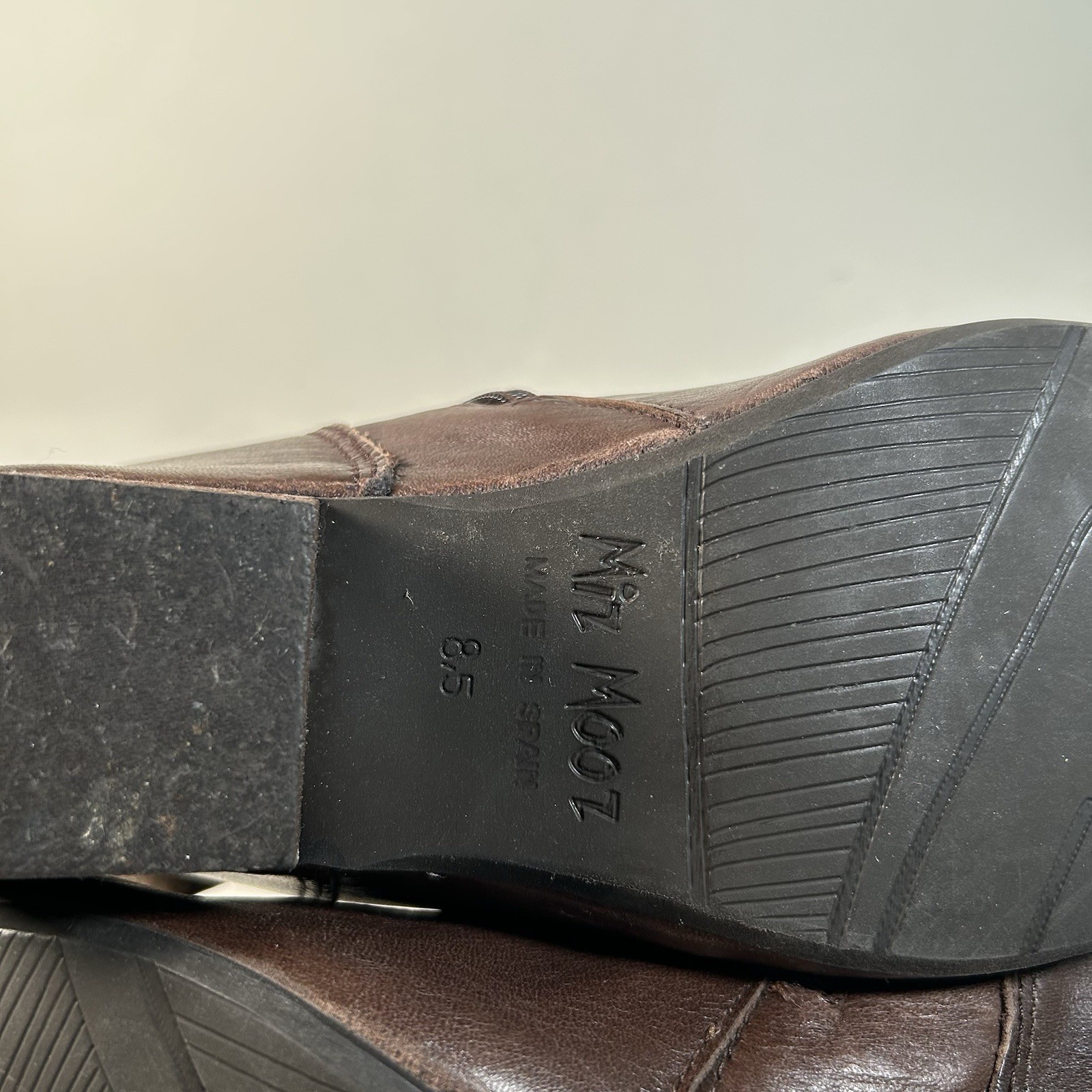Miz Mooz Brown Brown Leather Moto Buckle Strap Hidden Wedge Boot Sz 8.5
