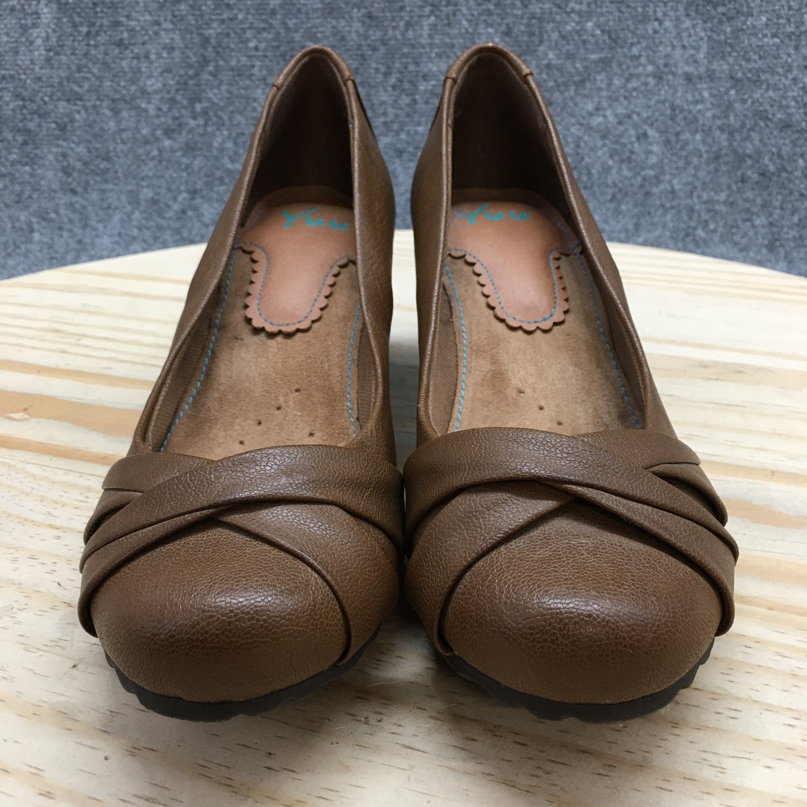 Yuu Shoes Womens 9.5 M Bryann Pump Brown Faux Leather Casual Comfort Wedge Heels