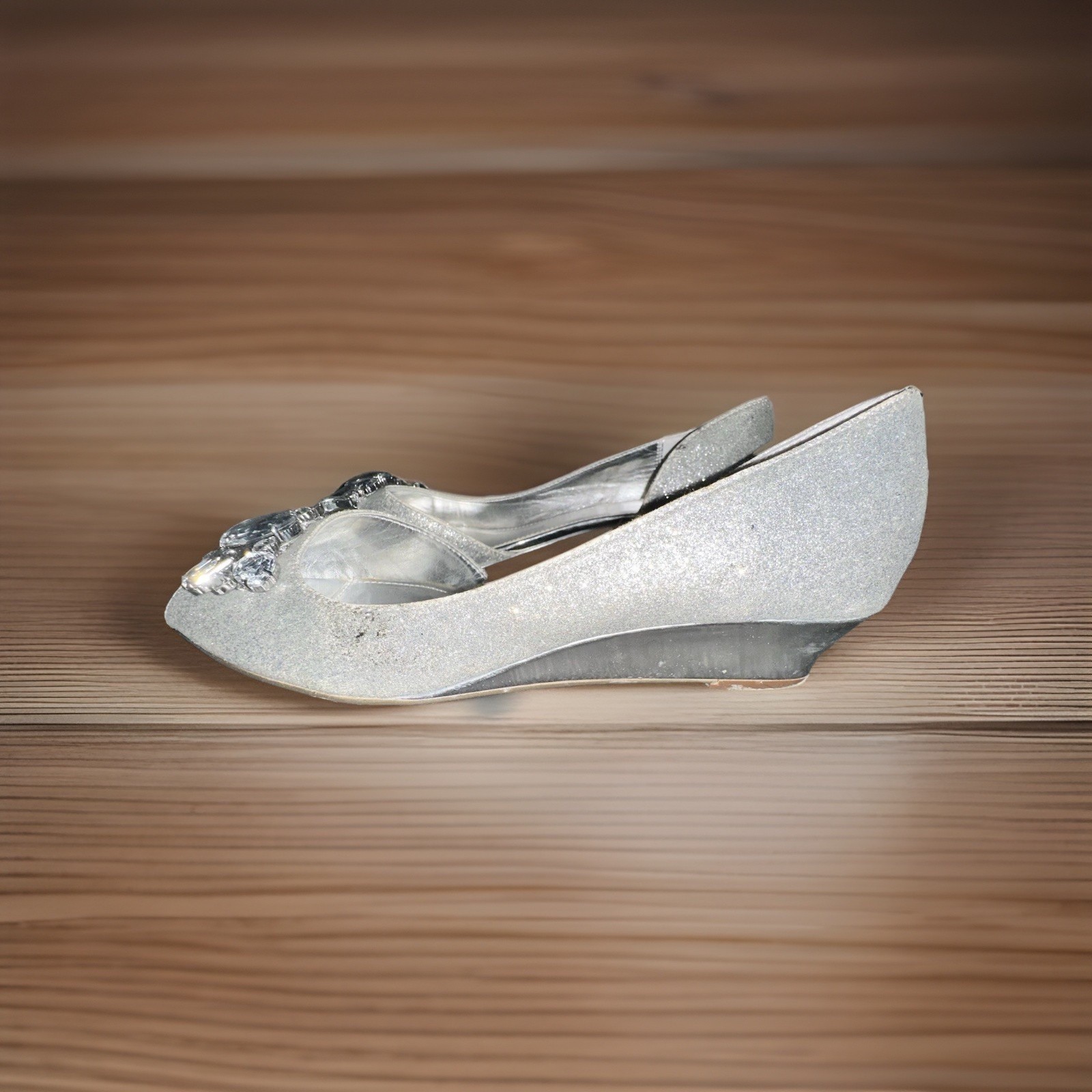 I. Miller Silver Color Glitter Sparkle Low Heels Ladies Size 10M Party Wedding