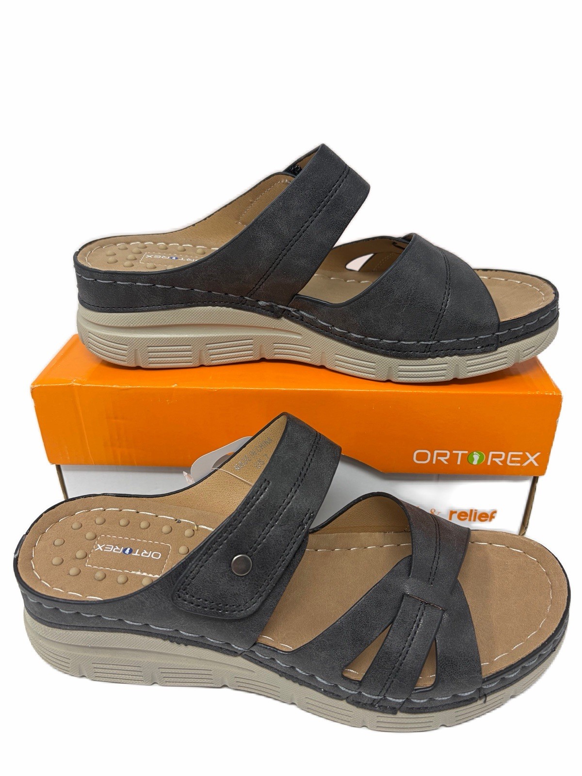 ORTOREX Women’s Orthopedic Slip-On Slide Sandals Adjustable Strap Size 7 Black