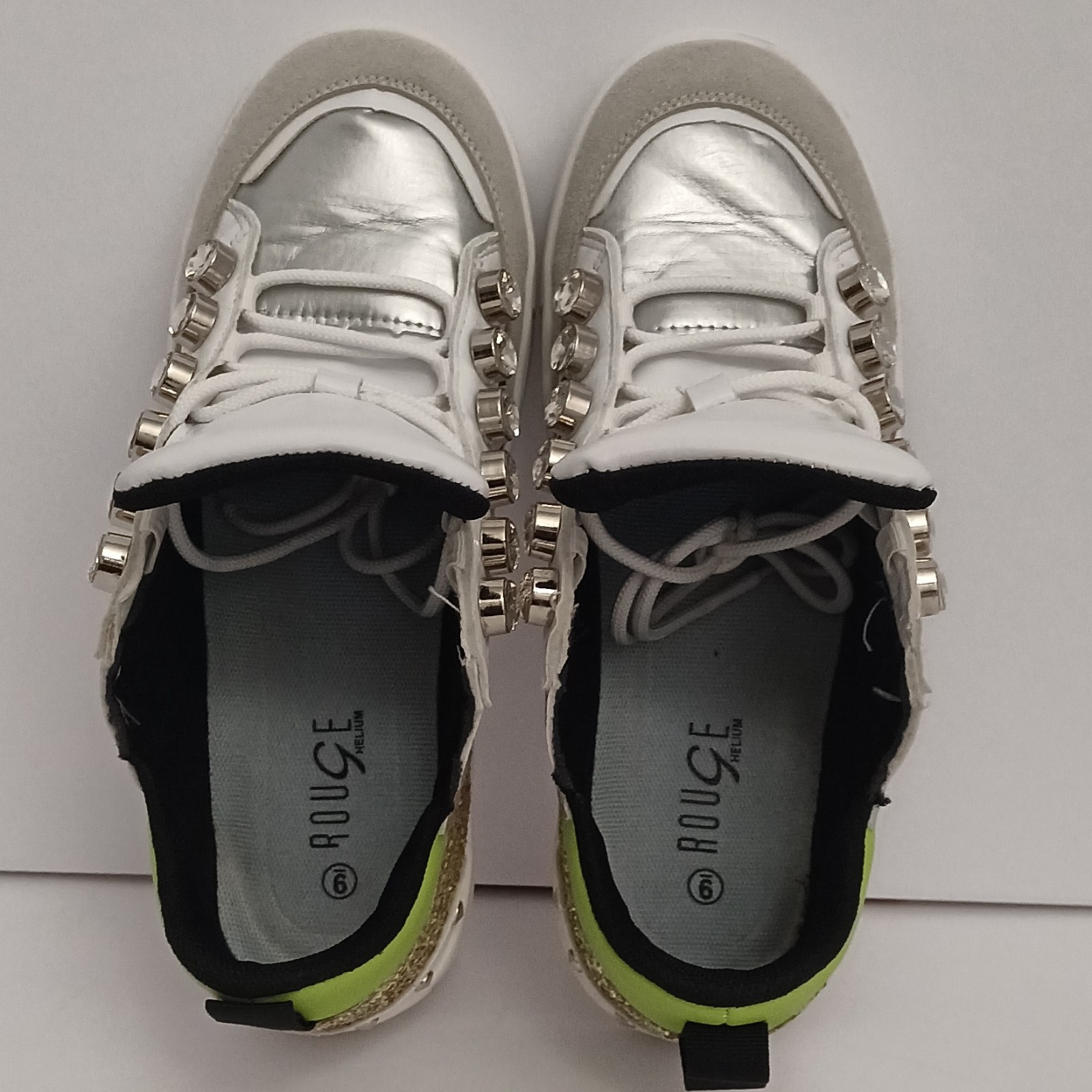 ROUGE Studded Glitter Athletic Sneakers Womens White Silver Green Pink Black