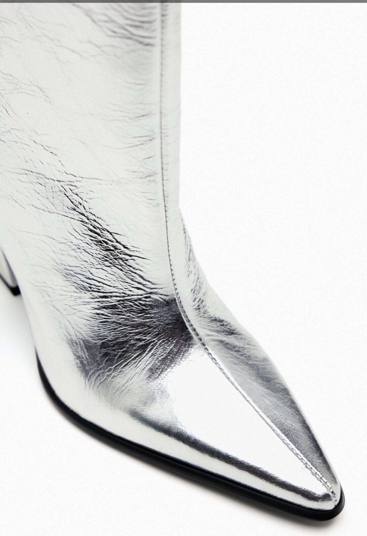 ZARA Silver Metallic Leather Boots NEW WT NB Size 36 EU/ 6 USA