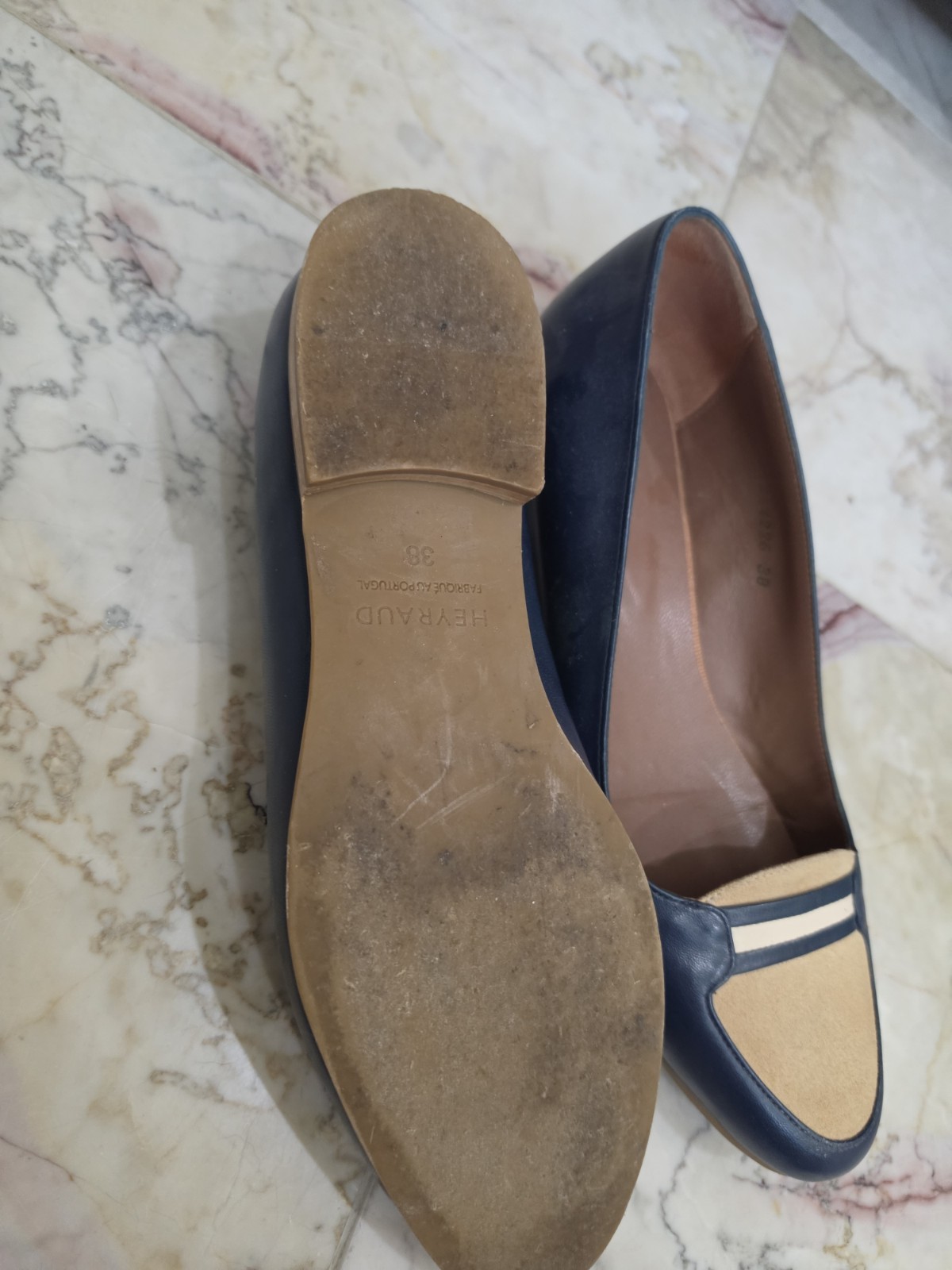 Heyraud Women’s Leather Slip-On Loafer Flats Colorblock Navy/Beige US 7.5