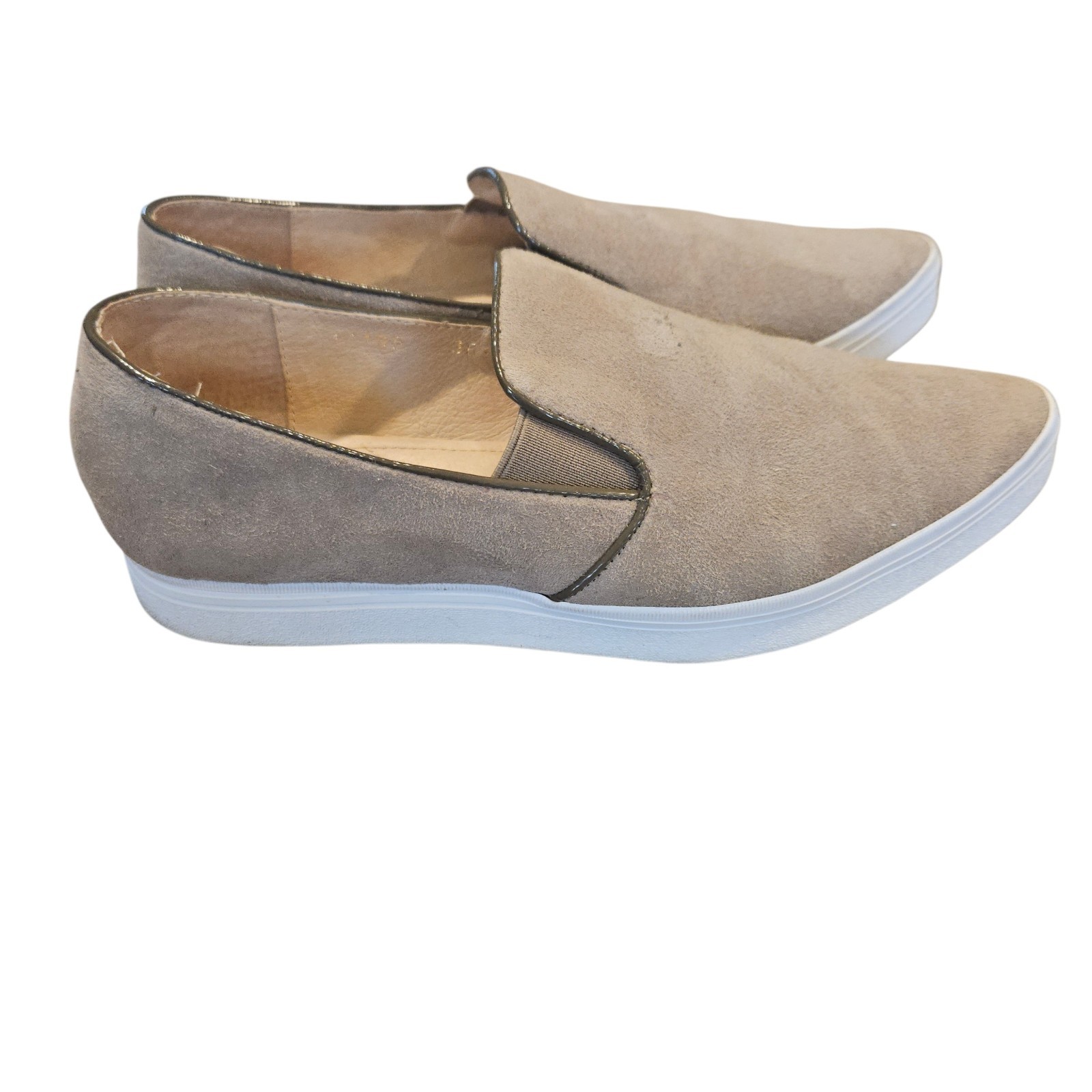 ALL BLACK Suede Slip On Sneakers Women’s EU 39 US 8.5 Taupe Leather Casual Shoe