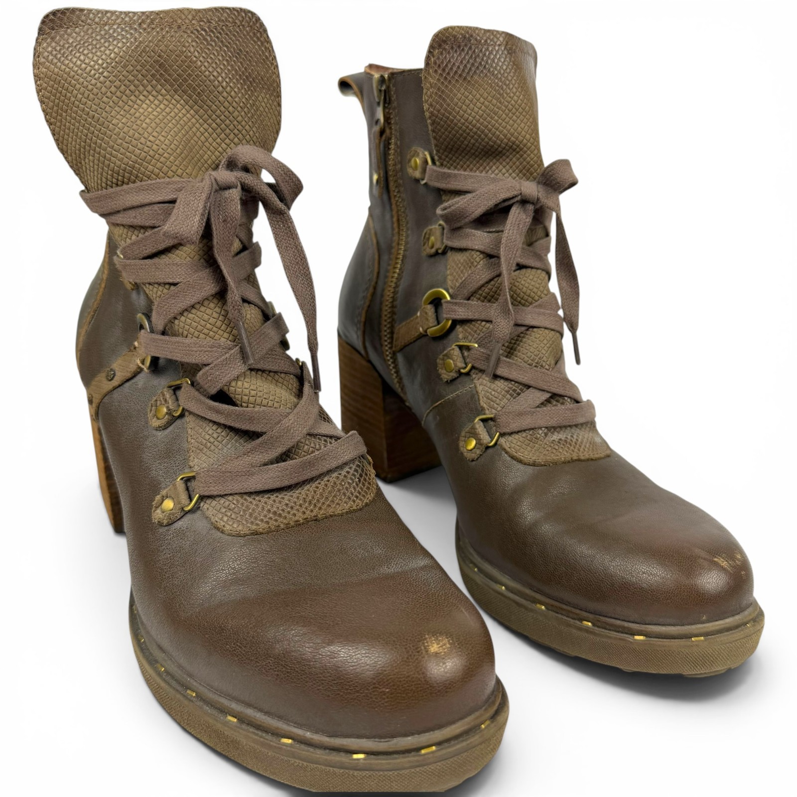 OTBT Oregon Jave Brown Leather Ankle Boot 3″ Block Heel Hiker Steamboat Boho 11M