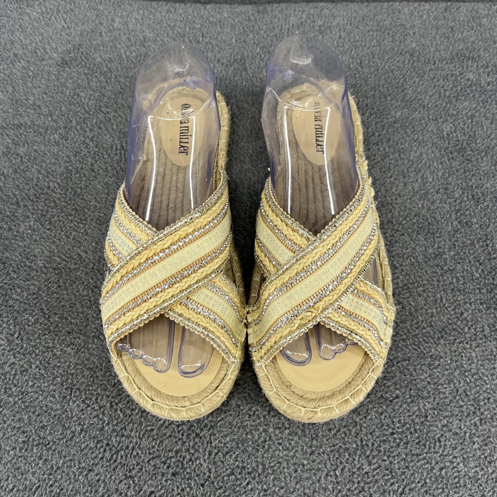 Olivia Miller Shoes Womens Size 9 Beige Espadrille Slip On Slides Sandals Beaded