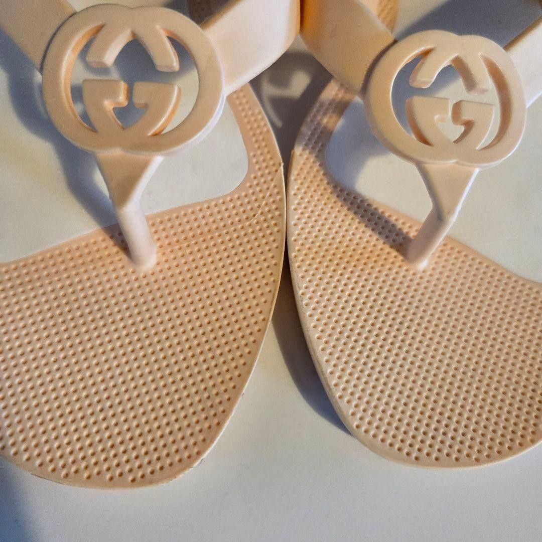 GUCCI Beach Sandals 22.5cm Pink White Rubber Flat Sole