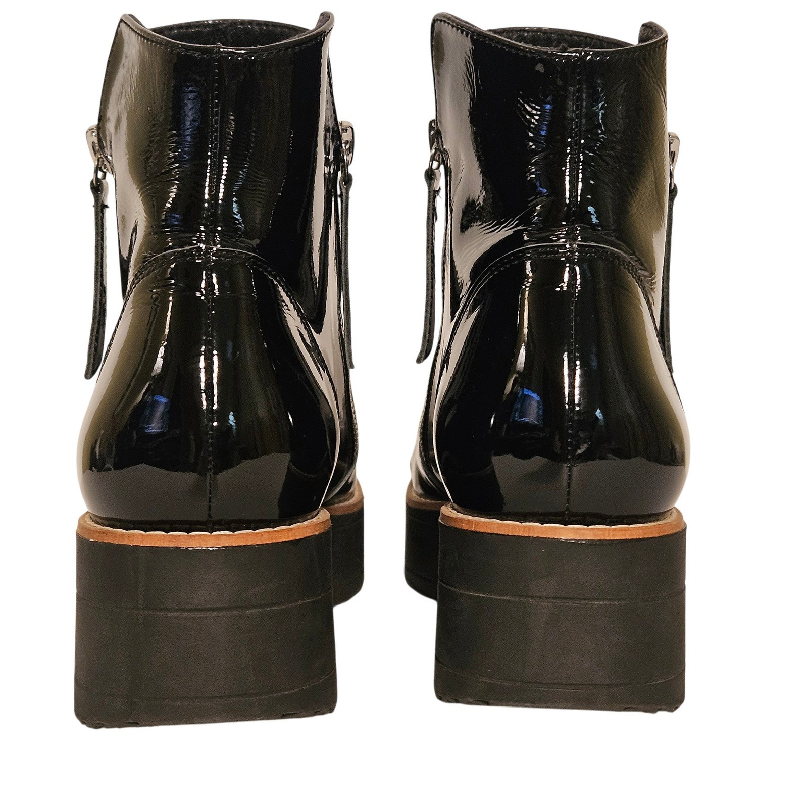 Silent D Black Patent Leather Platform Wedge Ankle Boots Double Zip Womens 38
