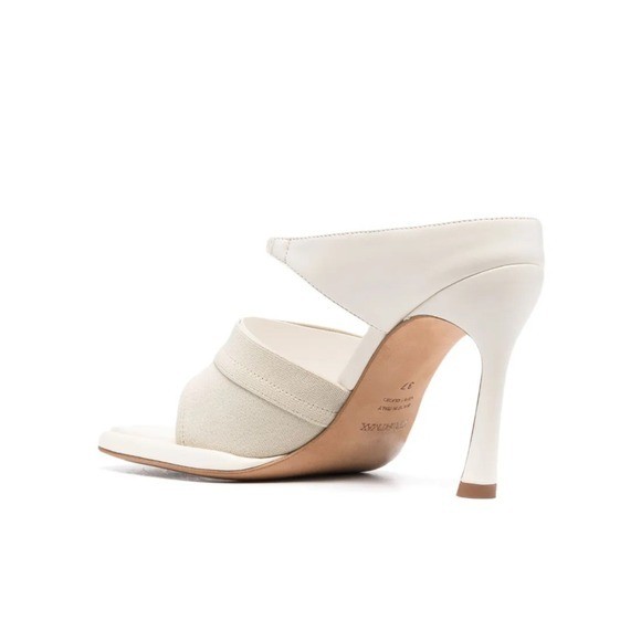 Sportmax MaxMara White Leather Fabric Thong Strap Heeled Sandals size 8/8.5