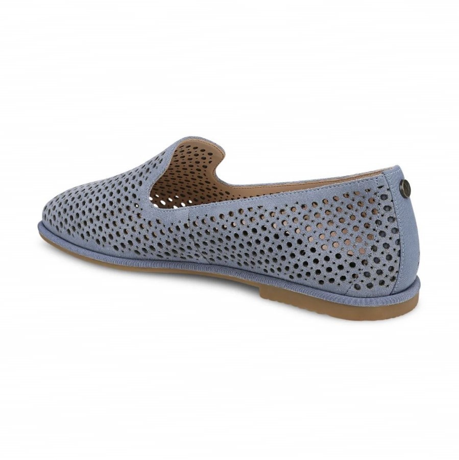 VIONIC Women Willa 2.0 Perf Slip on Flat, Pacific Blue Suede (NEW)