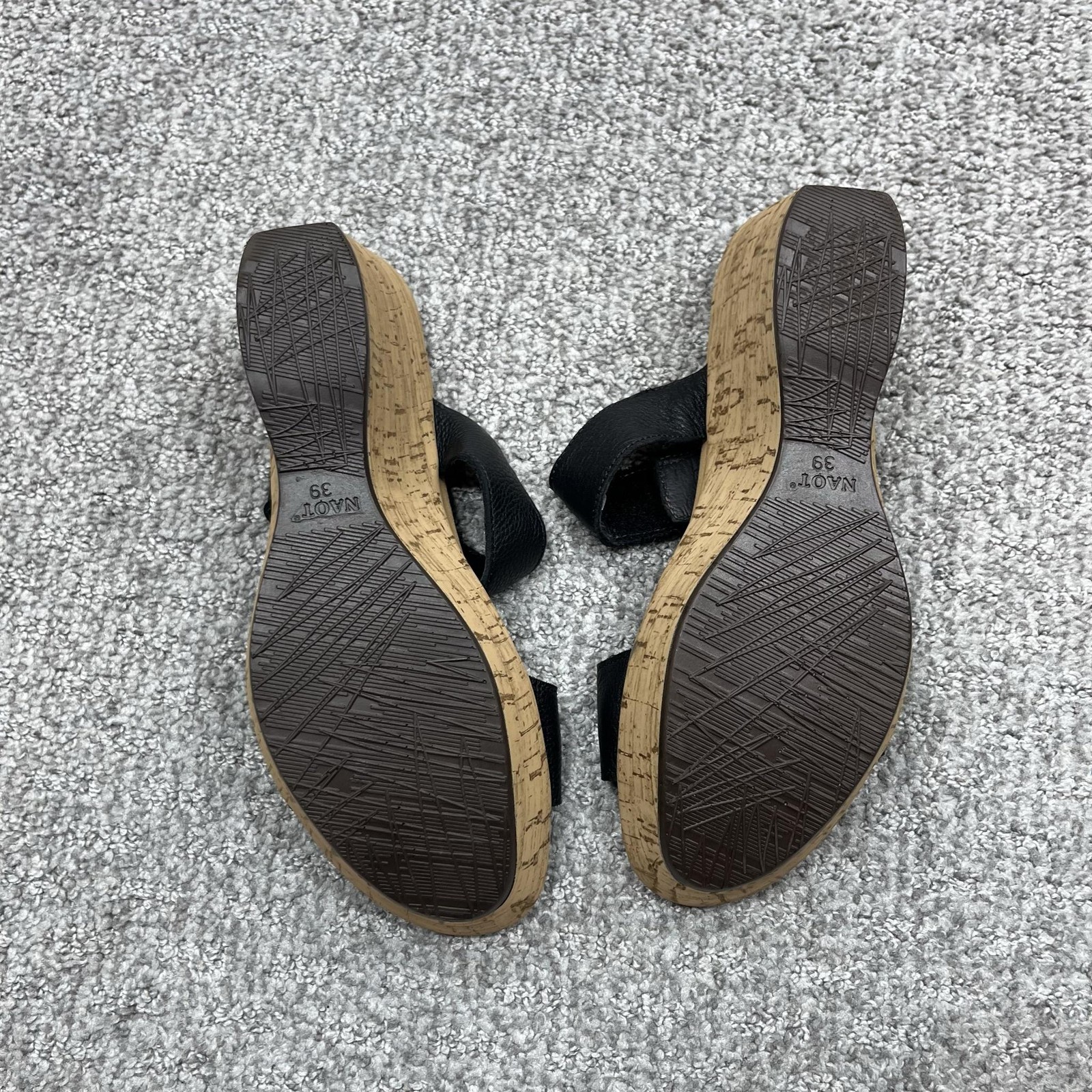 Naot Wedge Sandals Womens 8 Black Leather Cork Adjustable Straps Comfort