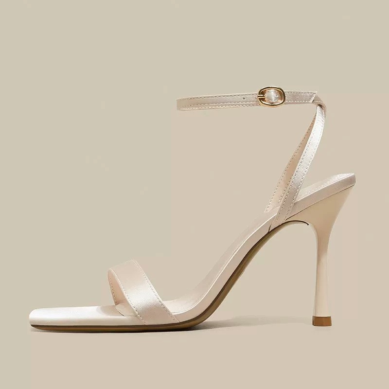 Women Leather Ankle Strap Open Toe High Heel Party Wedding Sandal Shoes Stiletto