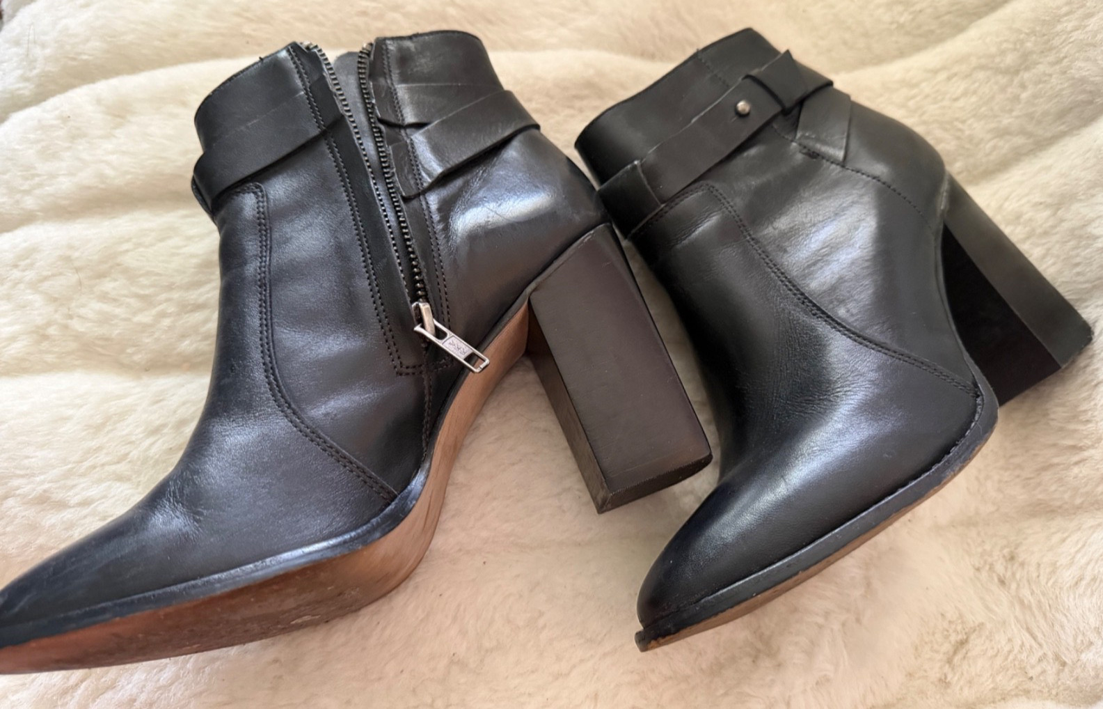 MADEWELL SIZE 8.5 Leather Black Ankle Boot Block Heel Band Stud Zip