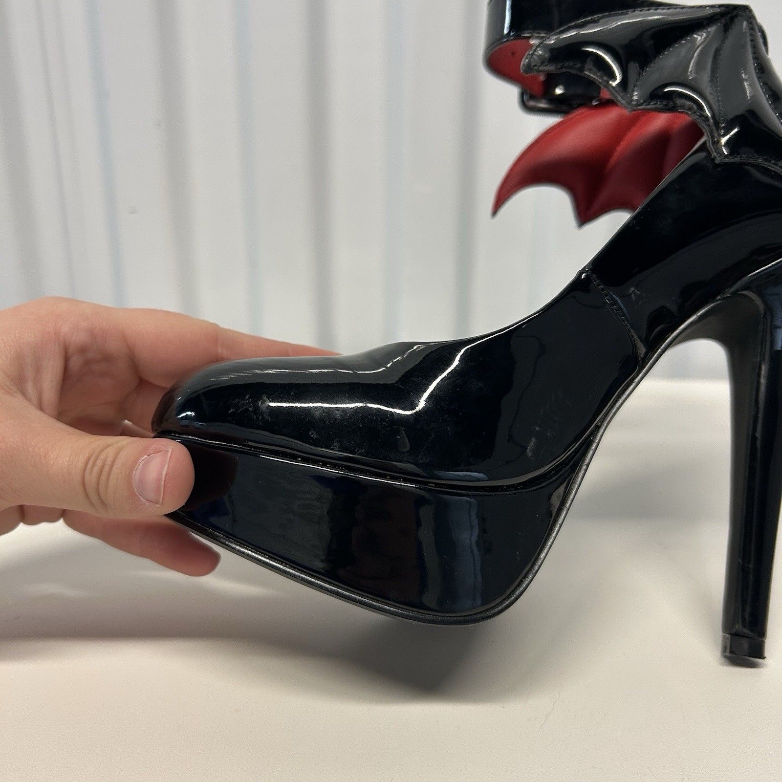 Killstar Cemetery Lane Black Bat Wing High Heels Faux Leather Women’s US Sz 5