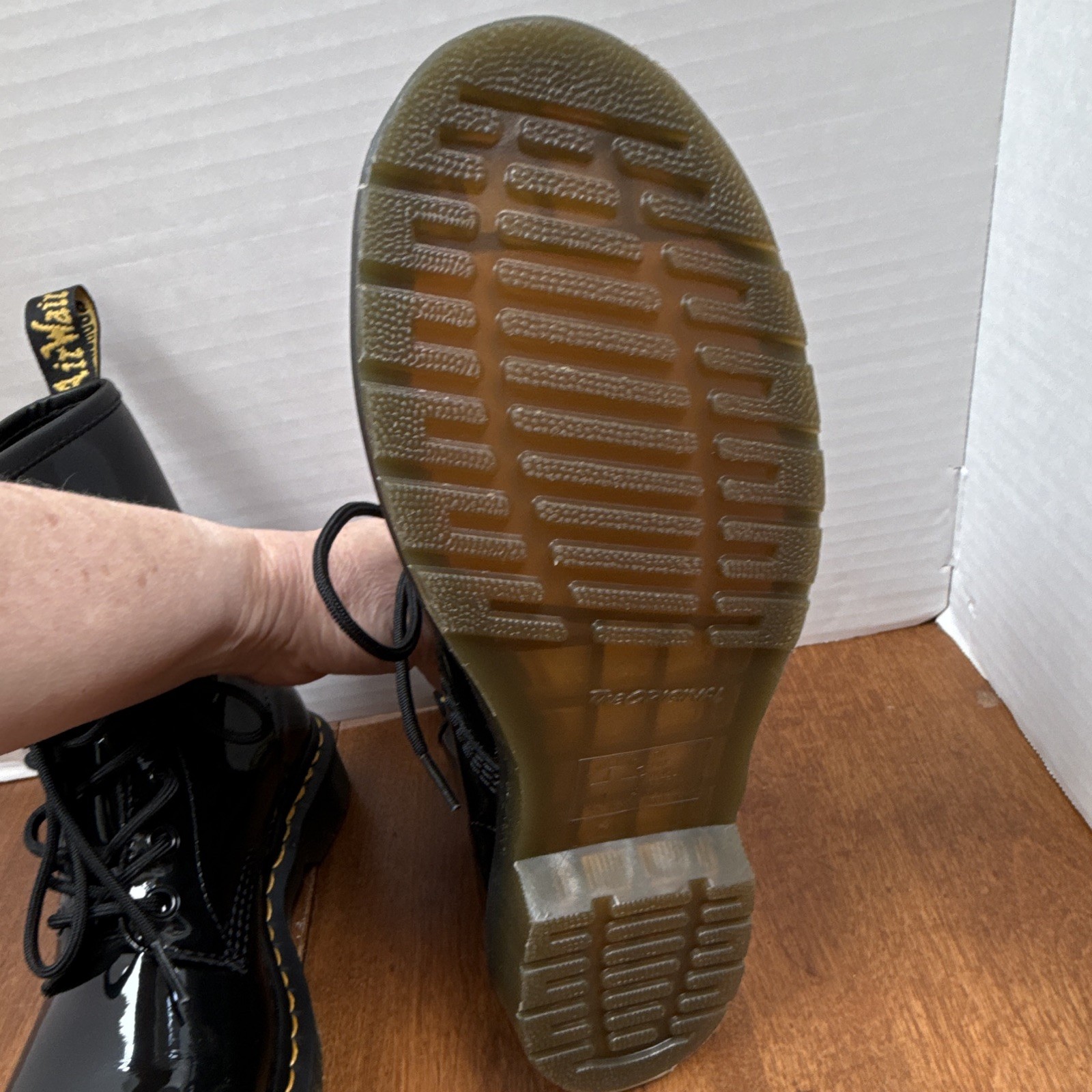 Dr. Martens 1460W Women’s Black Patent Leather Lace-Up Combat Ankle Boot 8