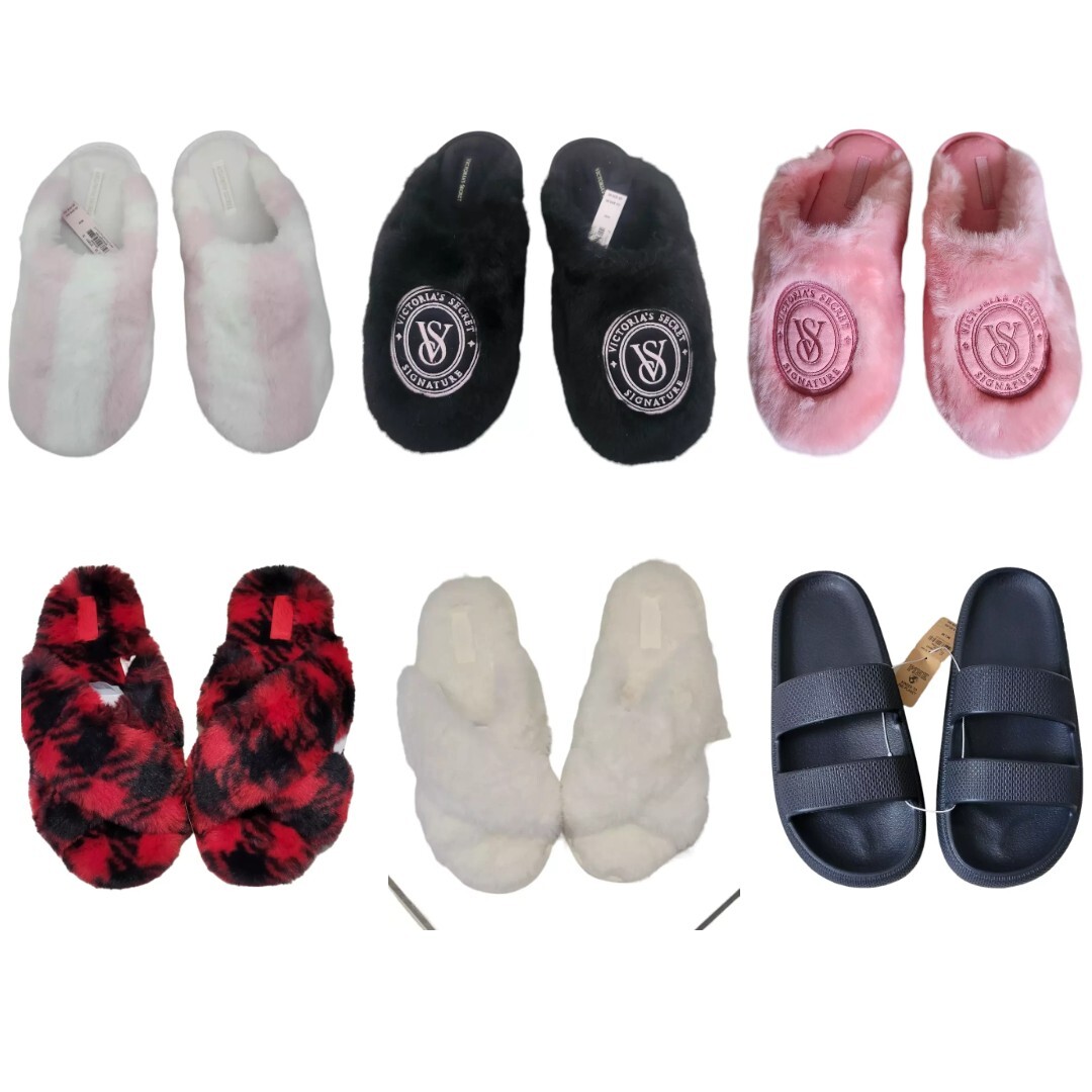 NWT VICTORIA’S SECRET SOFT PLUSH CLOSED TOE FAUX FUR PINK VS LOGO SLIPPERS M