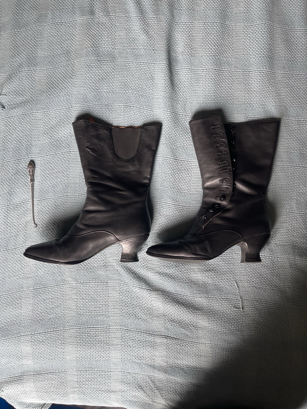 American Duchess Tall Tavistock Black Leather Victorian Mid-Calf Button Boot
