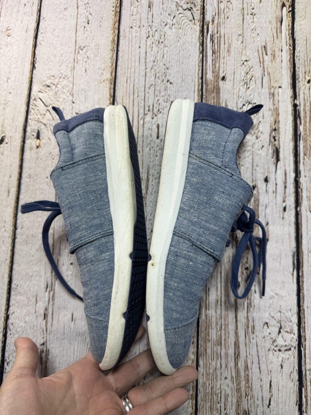 Toms Shoes Women’s Size 9 Del Rey Lace Up Flat Walking Sneakers Blue Denim