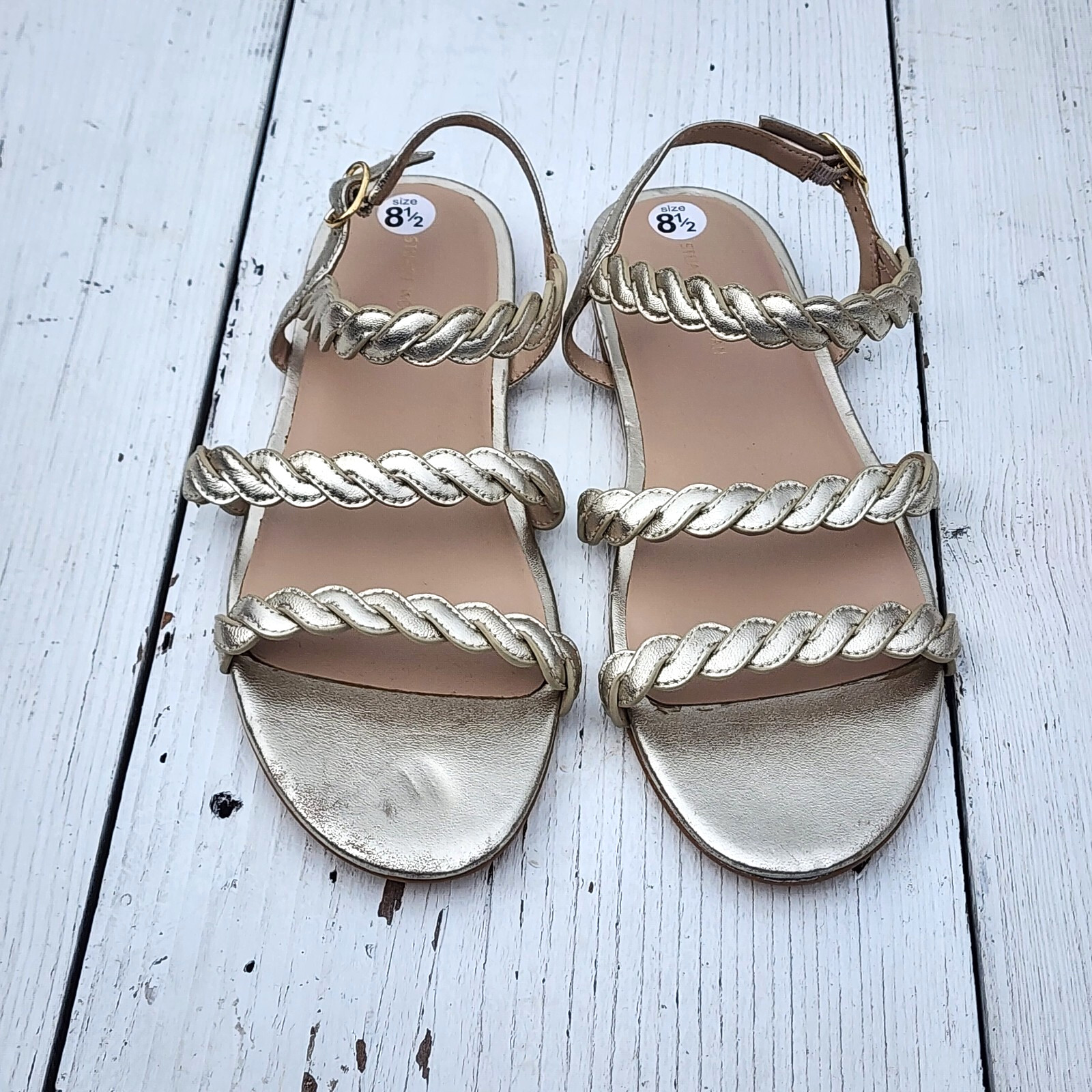 Stuart Weitzman Platino Gold Twistie Slingback Sandals 8.5 EU 39 WORN ONCE