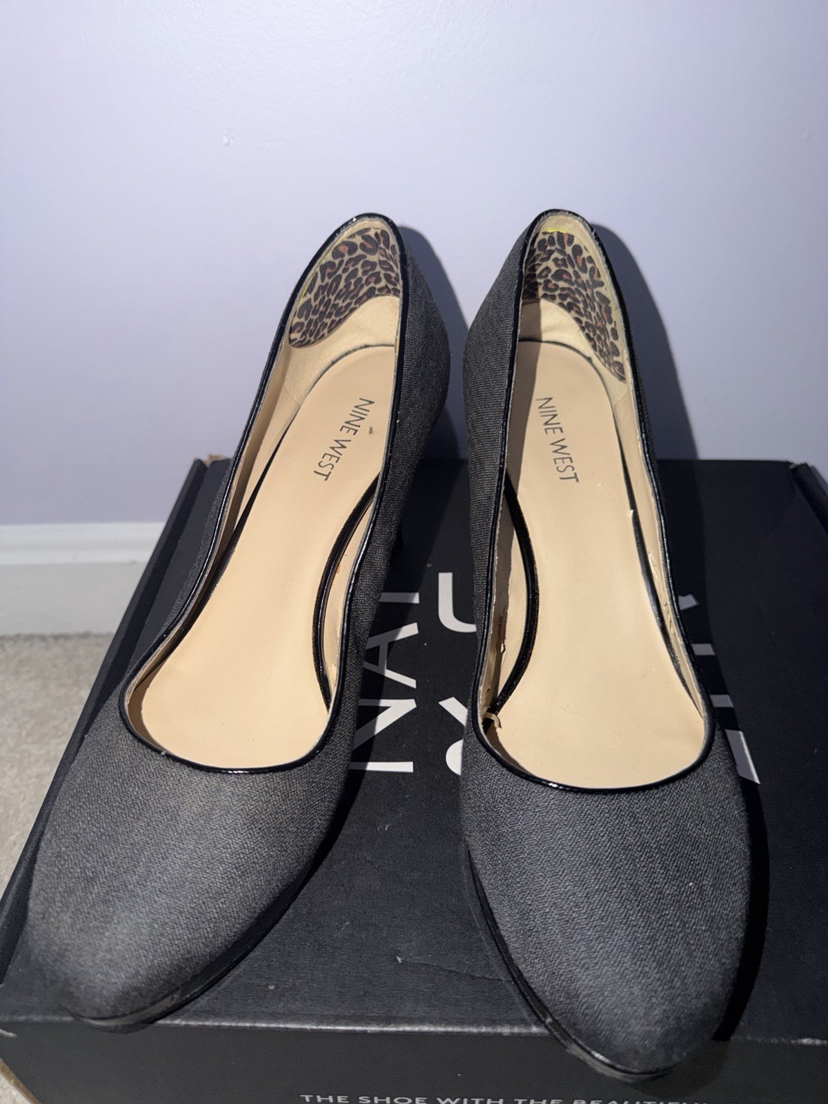 Nine West Women’s Black Textile Round Toe Pump Heels Slip On 9M