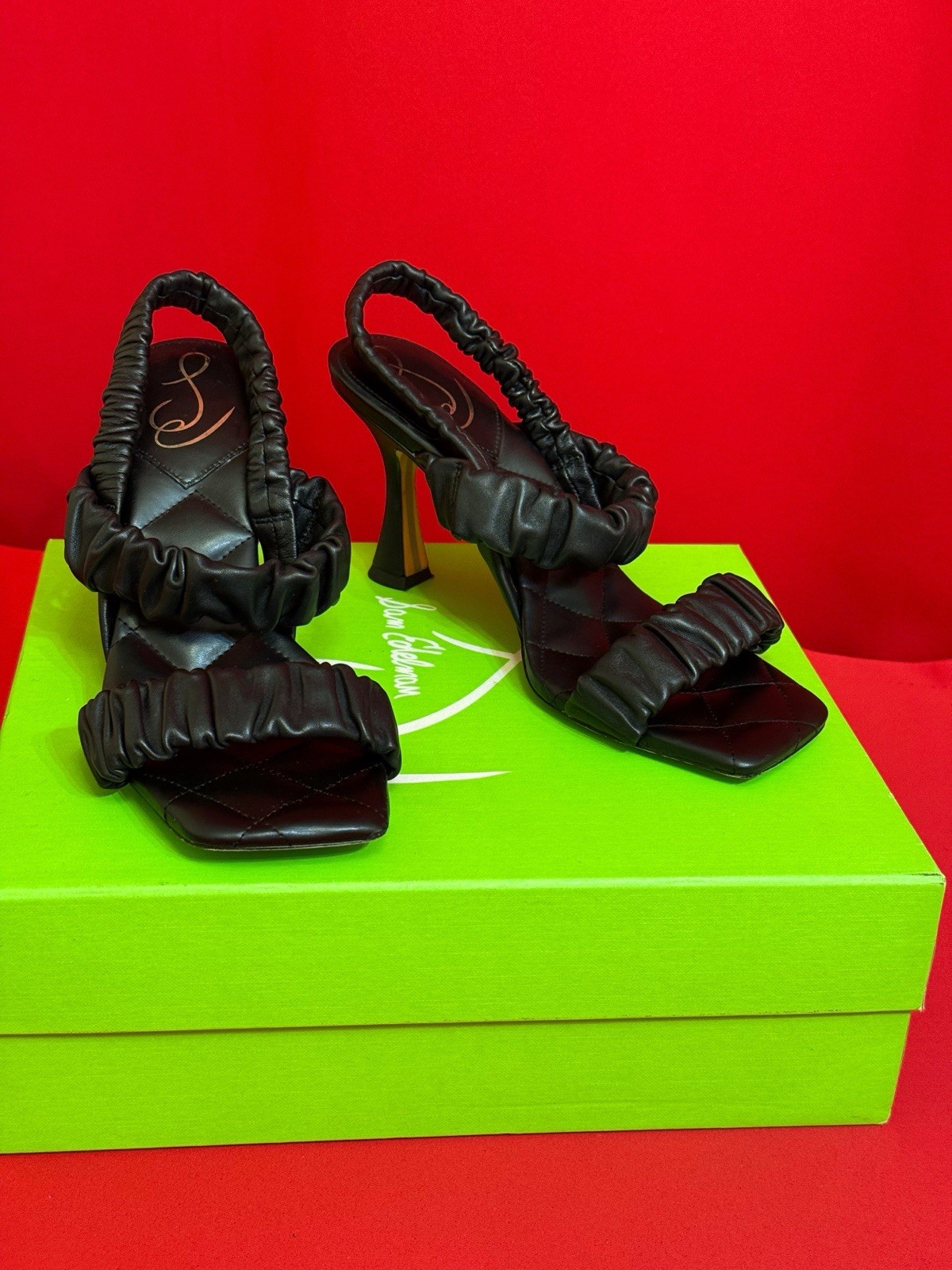 US 9.5 🖤 Sam Edelman Women’s Heeled 3.5” Sandal Black Comfortable Work Office