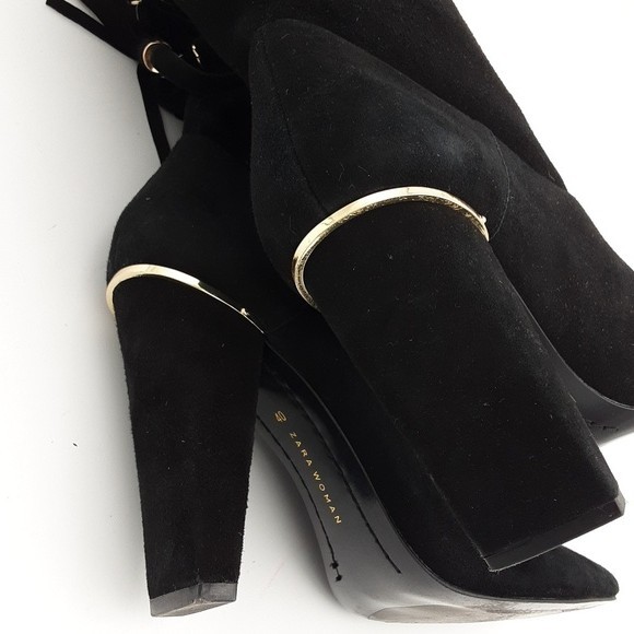 ZARA Elegant Black Women’s 40 Boots suede Western Festival Rodeo Y2k Pull On