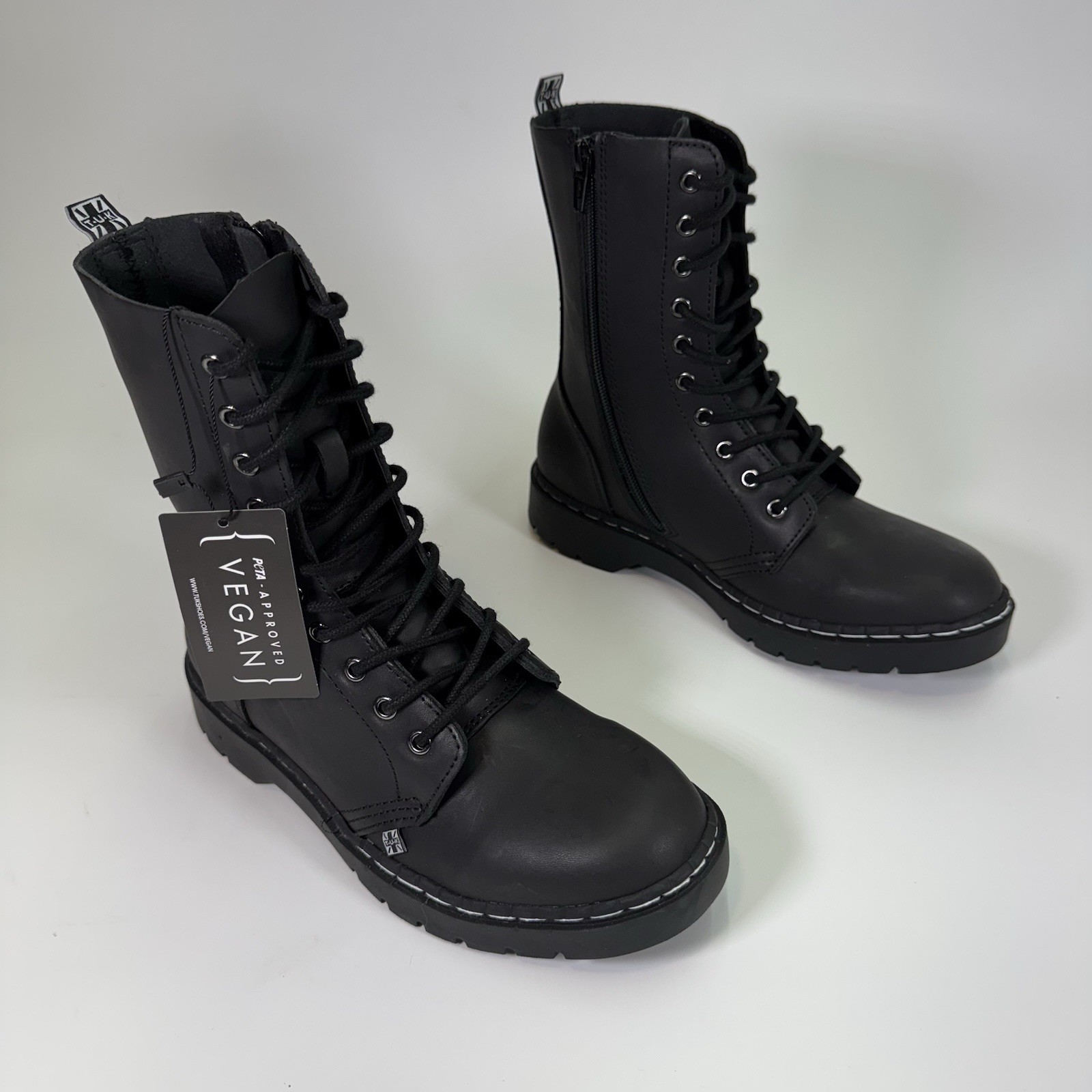 TUK Black Vegan Leather 10 Eye Gibson Boot sz Men 6 Women 8 Combat New!