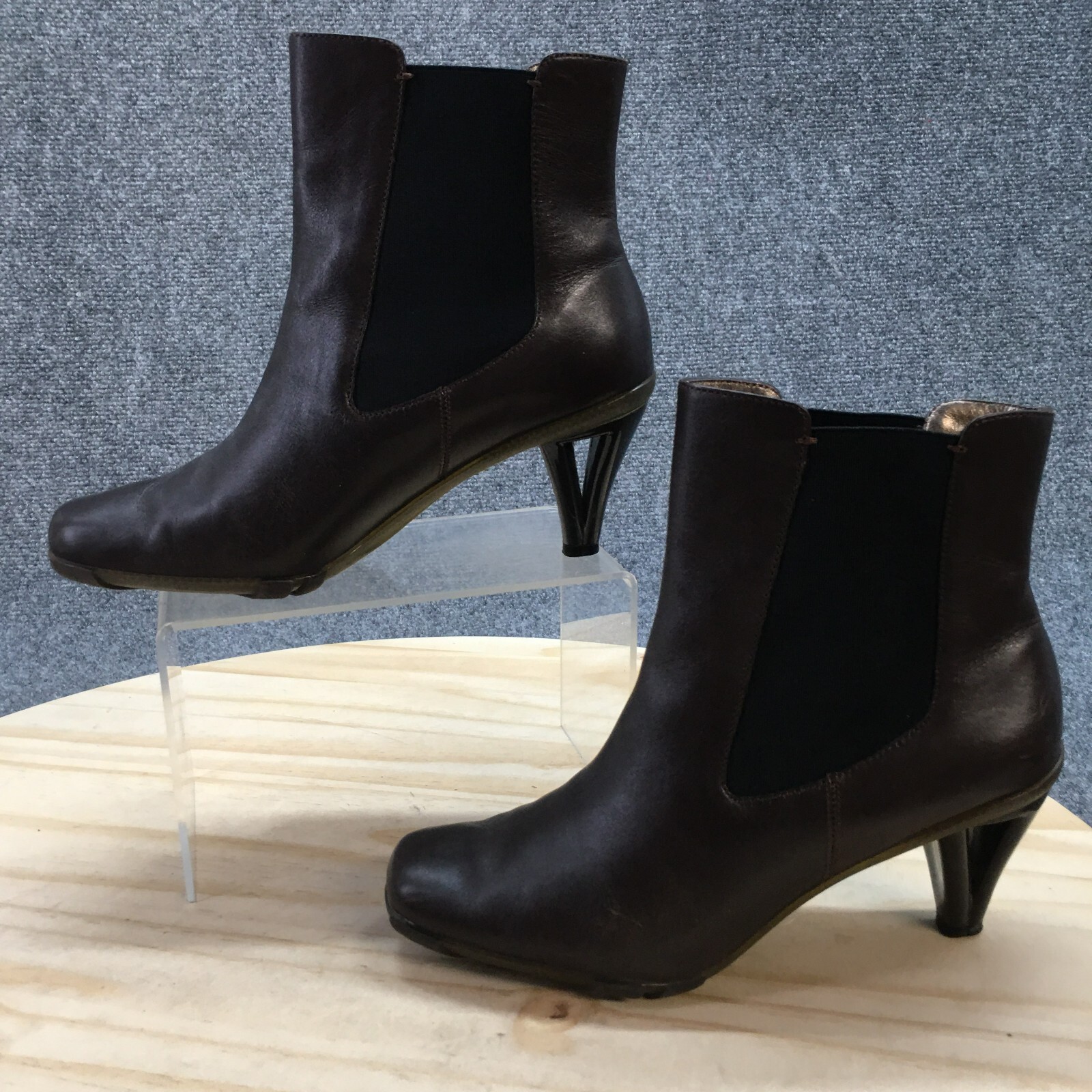 Asgi Boots Womens 6 M Chelsea Ankle Booties Brown Leather Square Toe Heeled