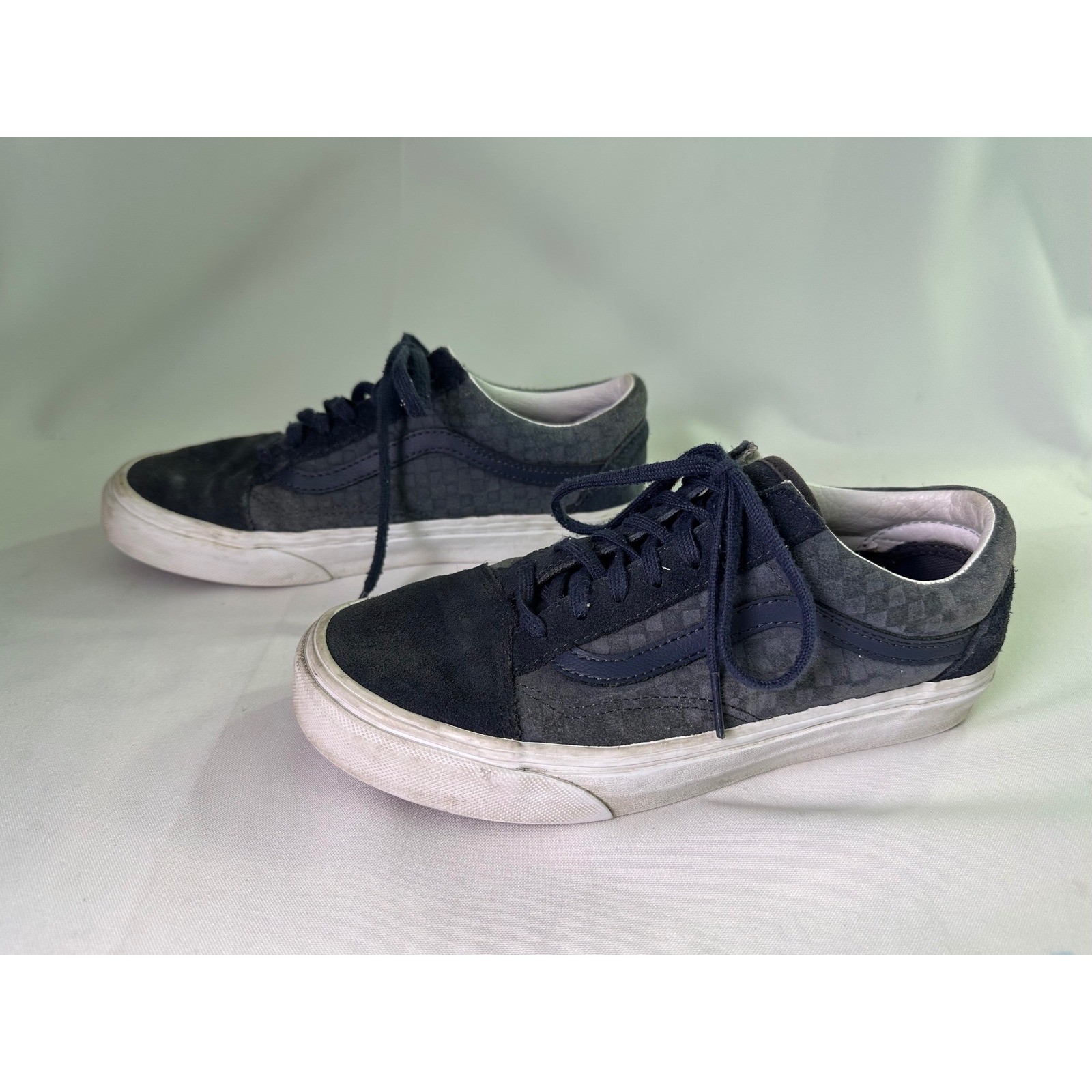 Vans Old Skool Blue Suede Woven Checkerboard Skate Shoes Men 5 Women 6.5 Retro