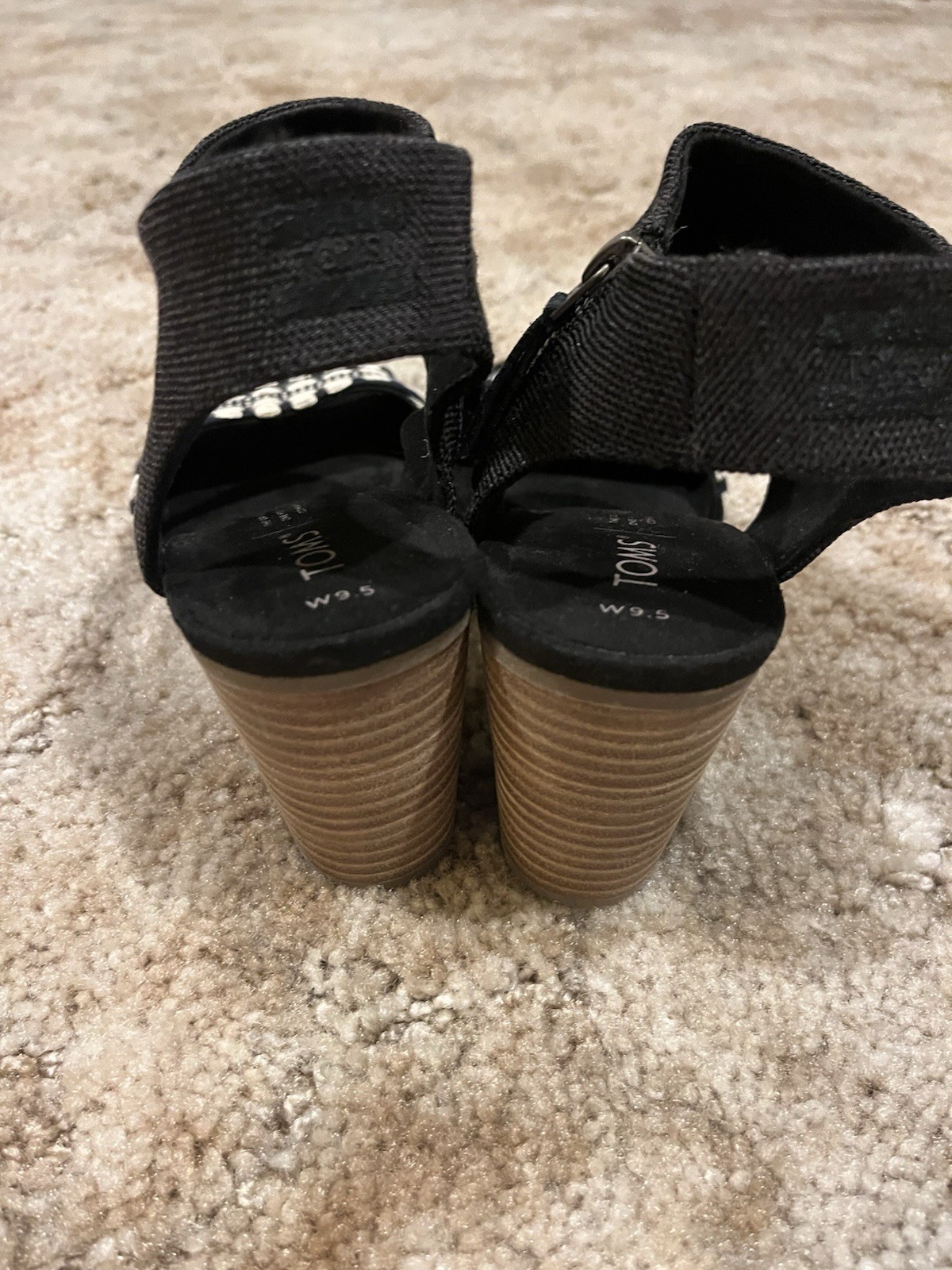 Toms Majorca Cutout Black Yarn Dye/ Global Woven Block Heel Sandals Size 9.5