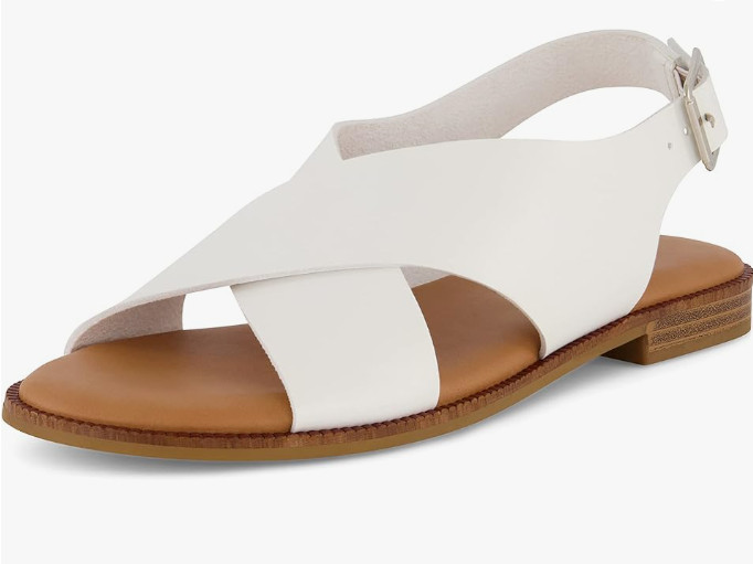CUSHIONAIRE Women’s Lake Cross Band Sandal +Memory Foam, White – NEW