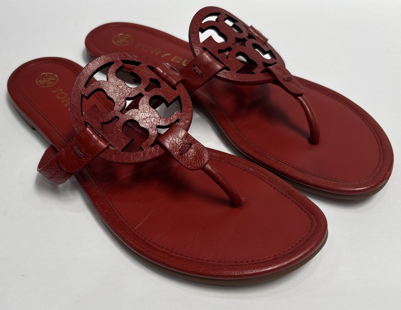 Tory Burch Miller Maroon Smooth Leather Sandals 6 M See Pics Read Description