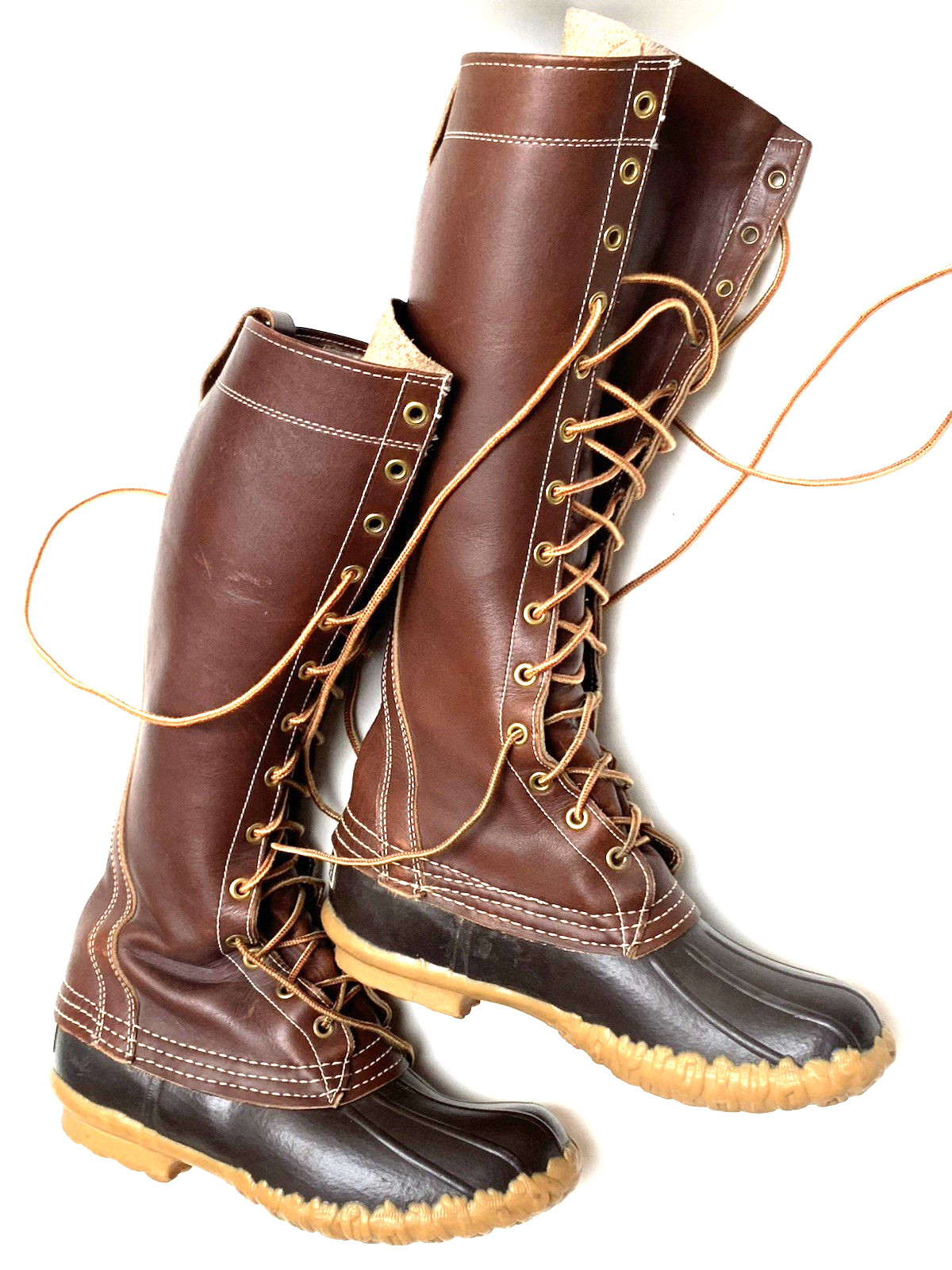 Women’s Size 5 Medium L L BEAN Maine Hunting Boots TALL LACE UP 16″ – NICE !