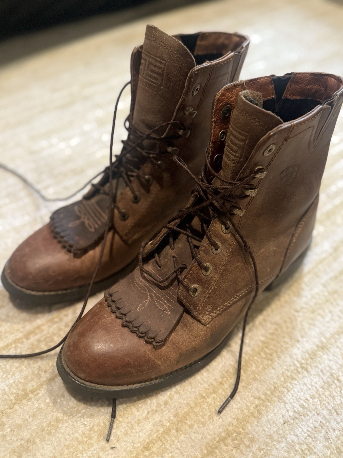 Ariat Brown Leather Lace Up Western Boots Fringe Heritage Lacer Women’s 8.5B
