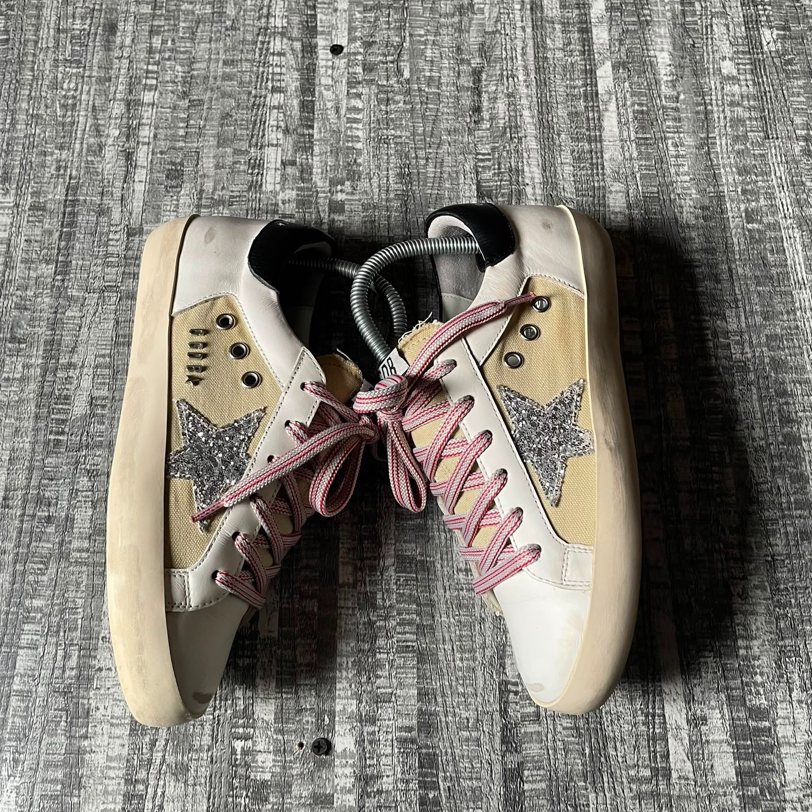 GOLDEN GOOSE SUPERSTAR WHITE LEATHER GLITTER STAR LOW TOP SNEAKERS SIZE EU 38