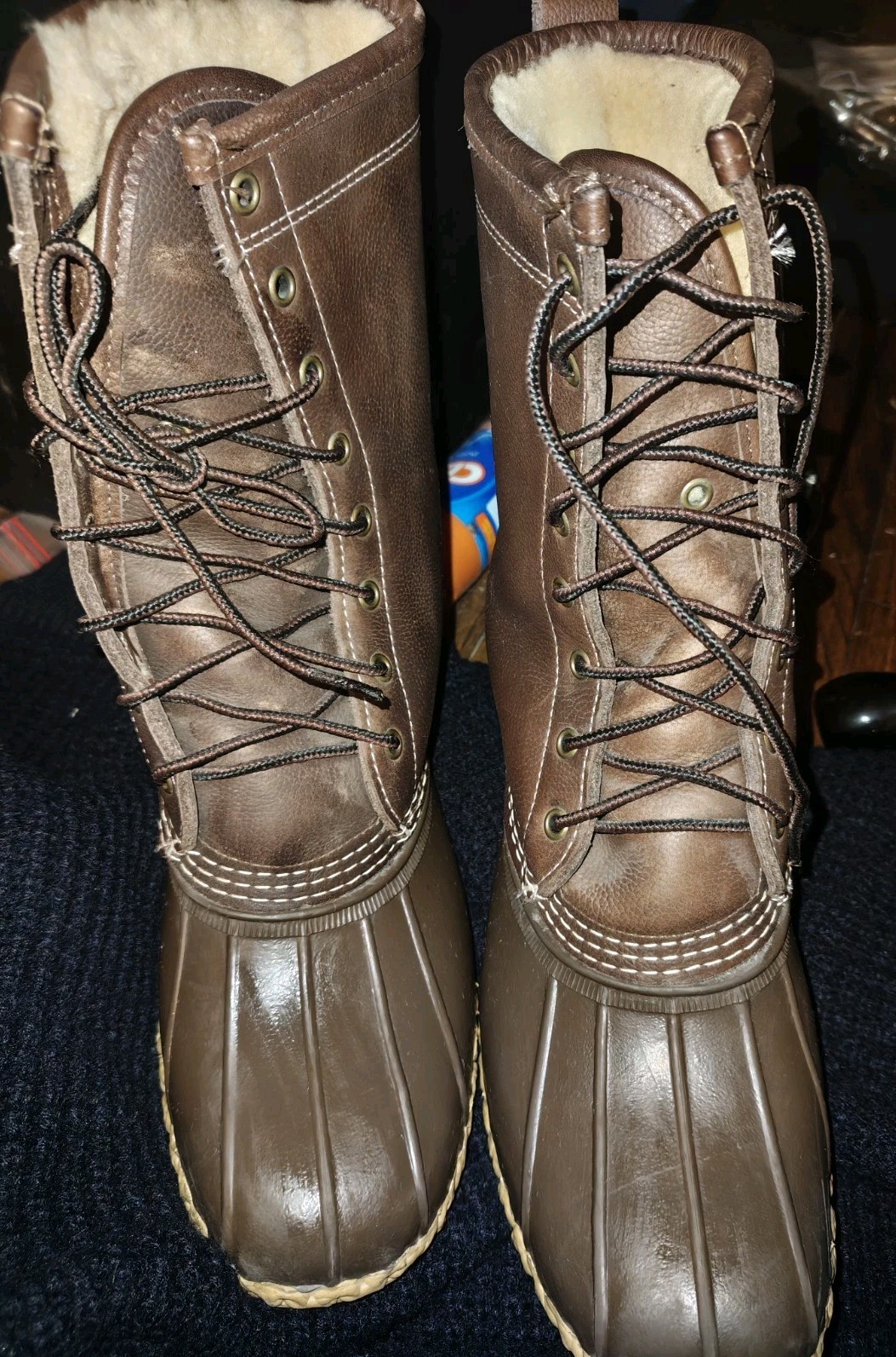 LL Bean Bean Boots Shearling Lined Leather Duck Brown Boots Womens Size 10M