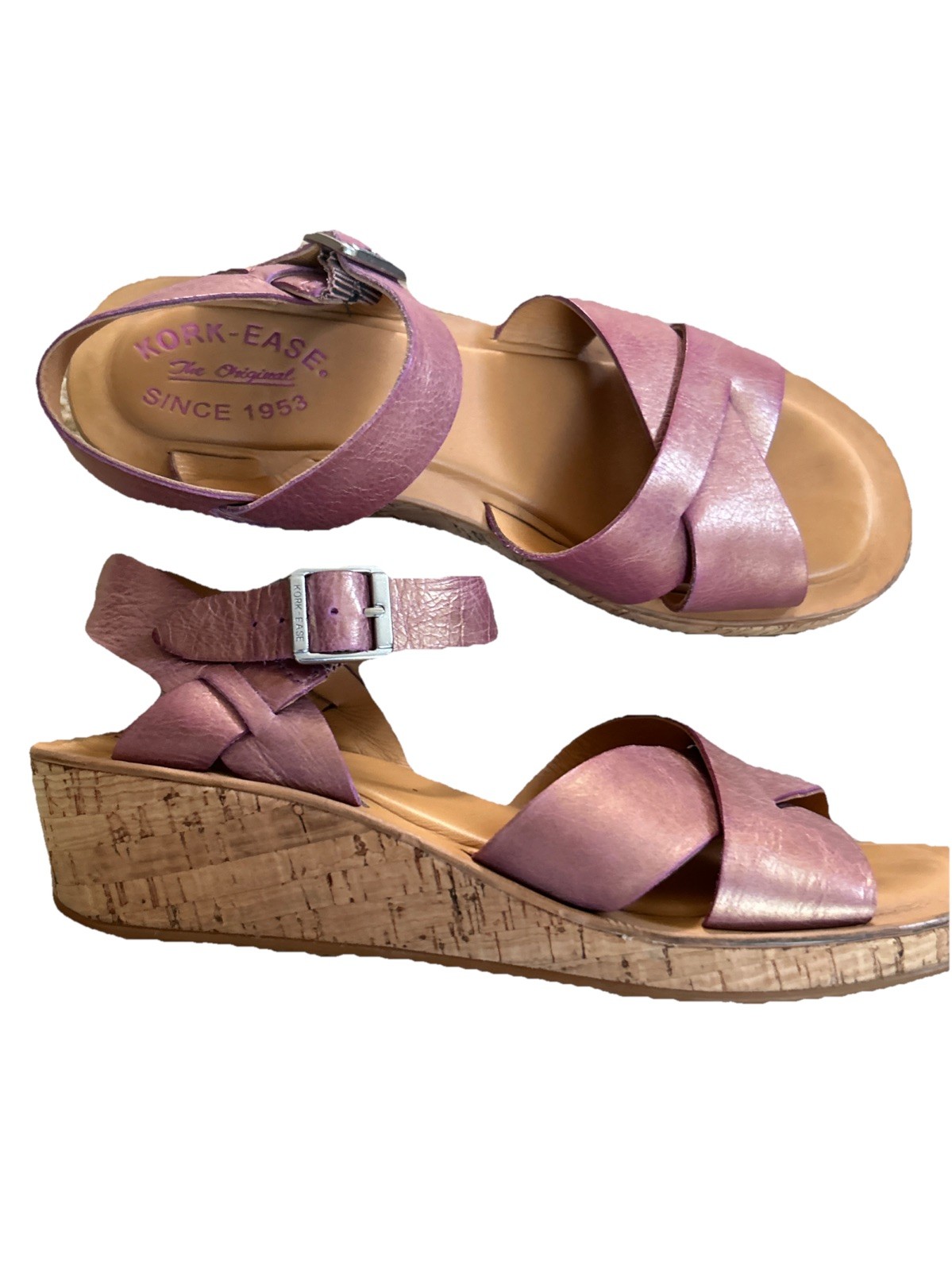 Kork-Ease Size 7 38 Women’s Leather wedge sandals, Orchid Pink Color