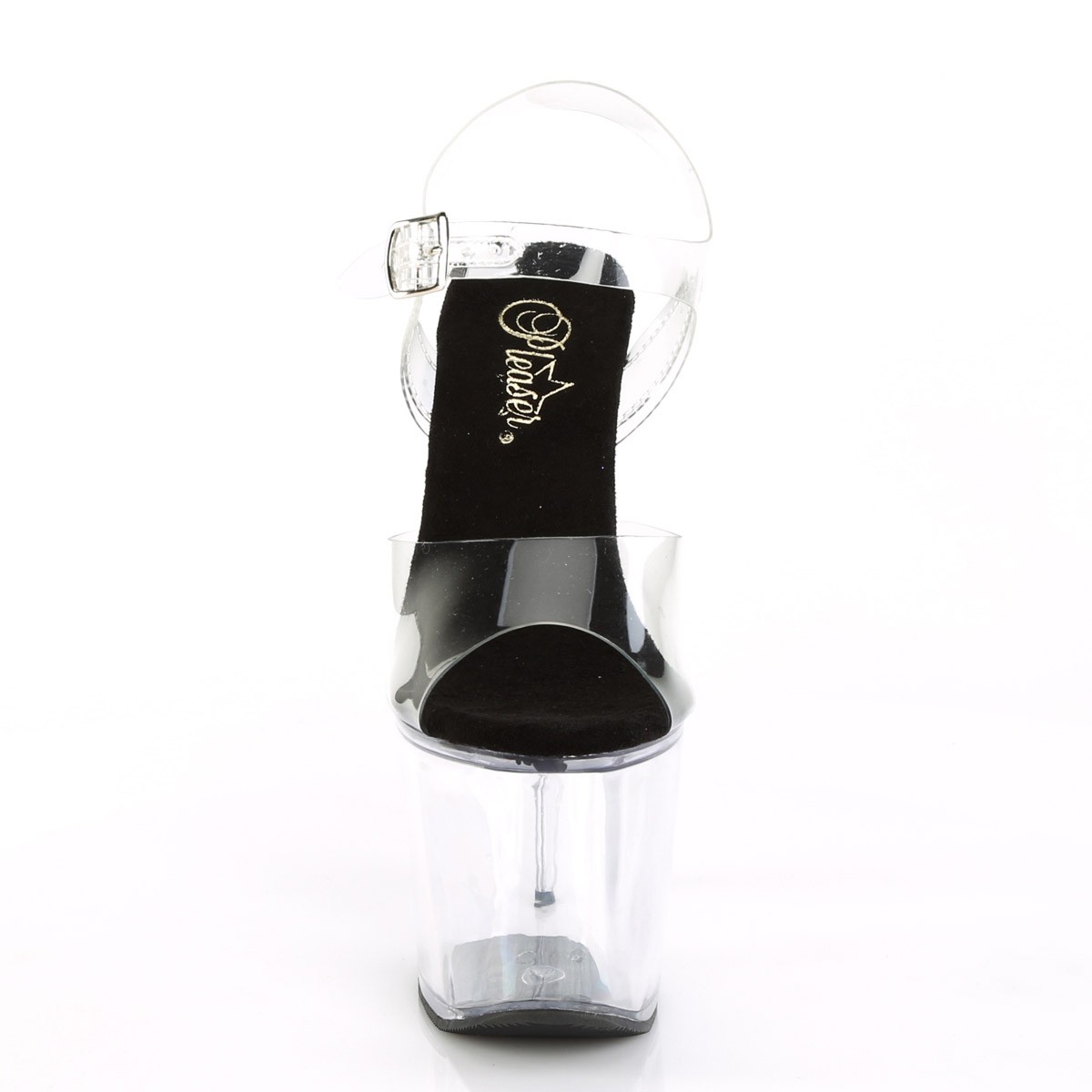 Pleaser 7 Inch Heel 3 1 4 Platform Clear Ankle Strap Clr-Blk/Clr sz 6