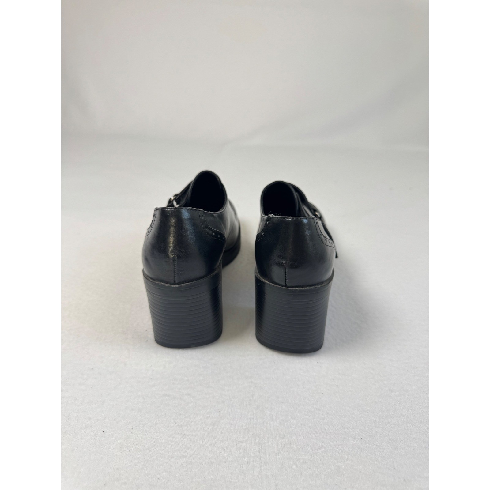 90s Vintage Mudd Womens 10M Platform Loafers Black Chunky Heel Square Toe Figure