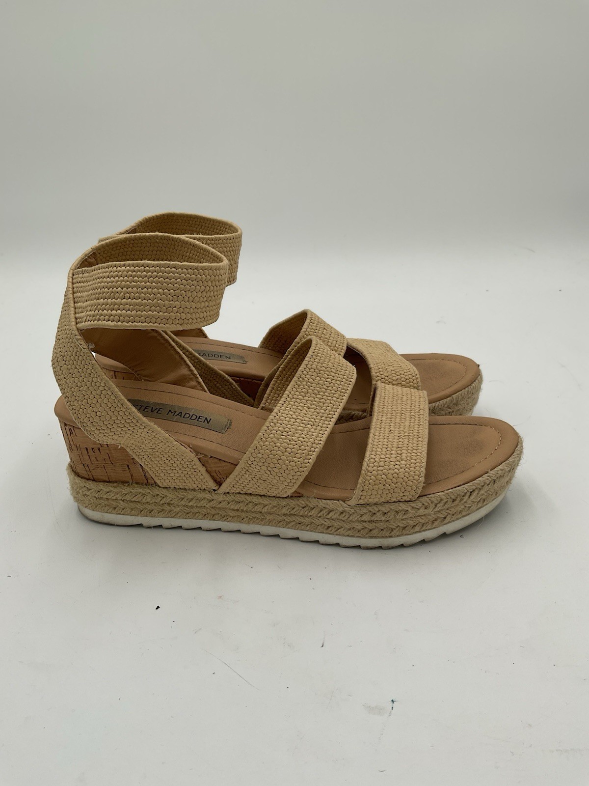 Steve Madden Sandals Womens 8.5 Kimmie Ankle Strappy Platform Espadrille Beige