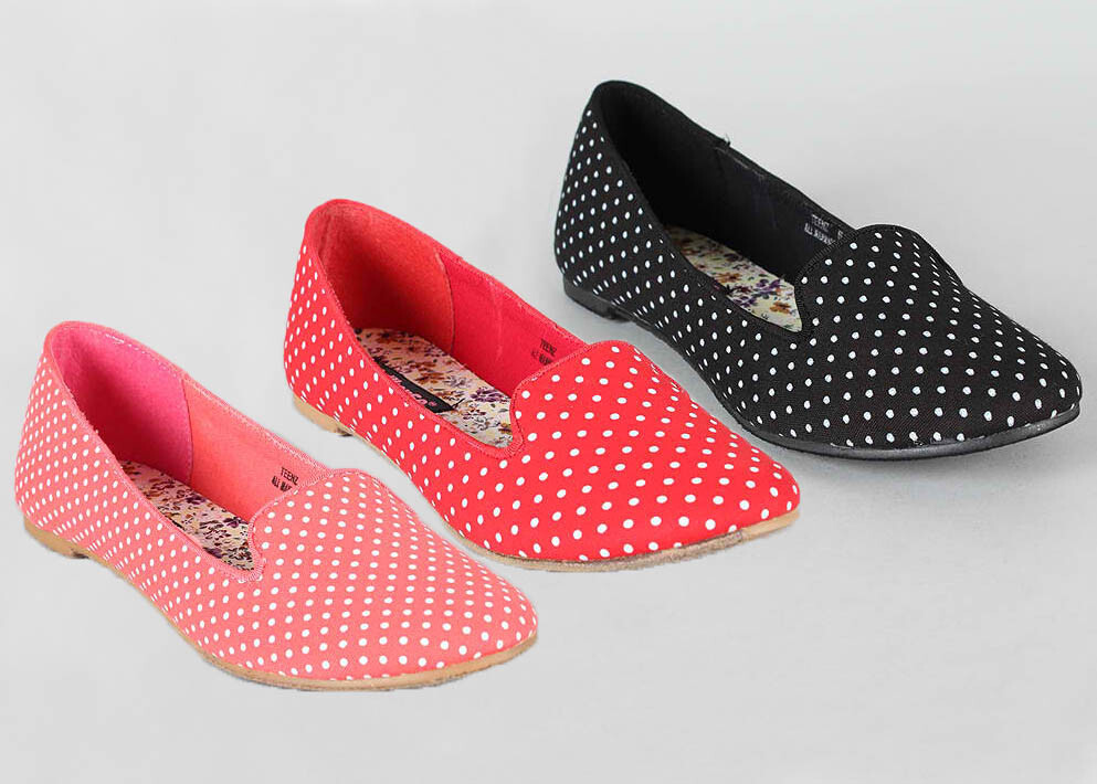 New Womens Polka Dots Loafer Ballet Flats Red Coral Black 5.5 6 6.5 7 7.5 8 9 10