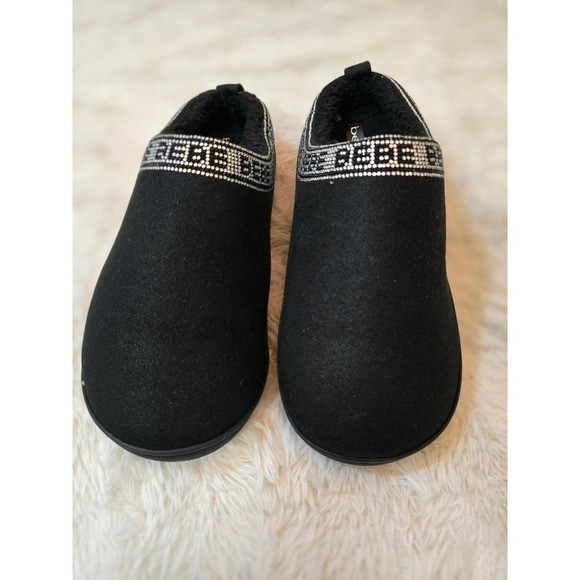 NWT bebe Women’s Black Rhinestone Logo Memory Foam Clog Slippers Size 10/11