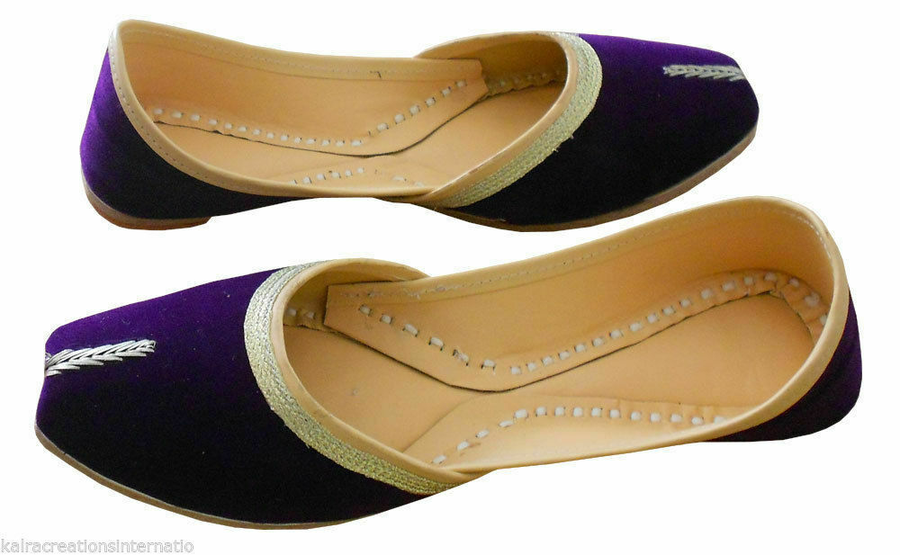 Women Shoes Indian Mojaries Leather Handmade Flip-Flops Purple Jutties US 6-12