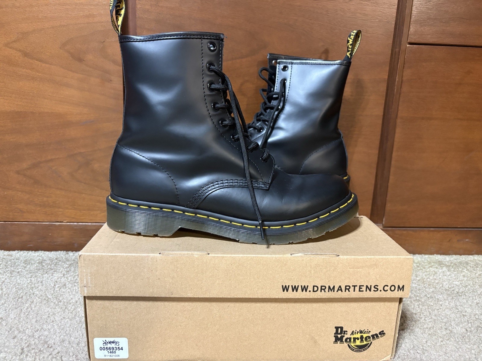 Dr. Martens Black Smooth Leather Combat Ankle Boots Lace-Up US 11 EU 43