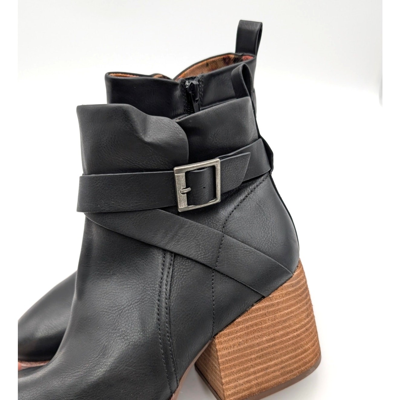 Korks Shyla Block Heel Ankle Bootie Buckle Strap Women’s Black Size US10M EU40.5