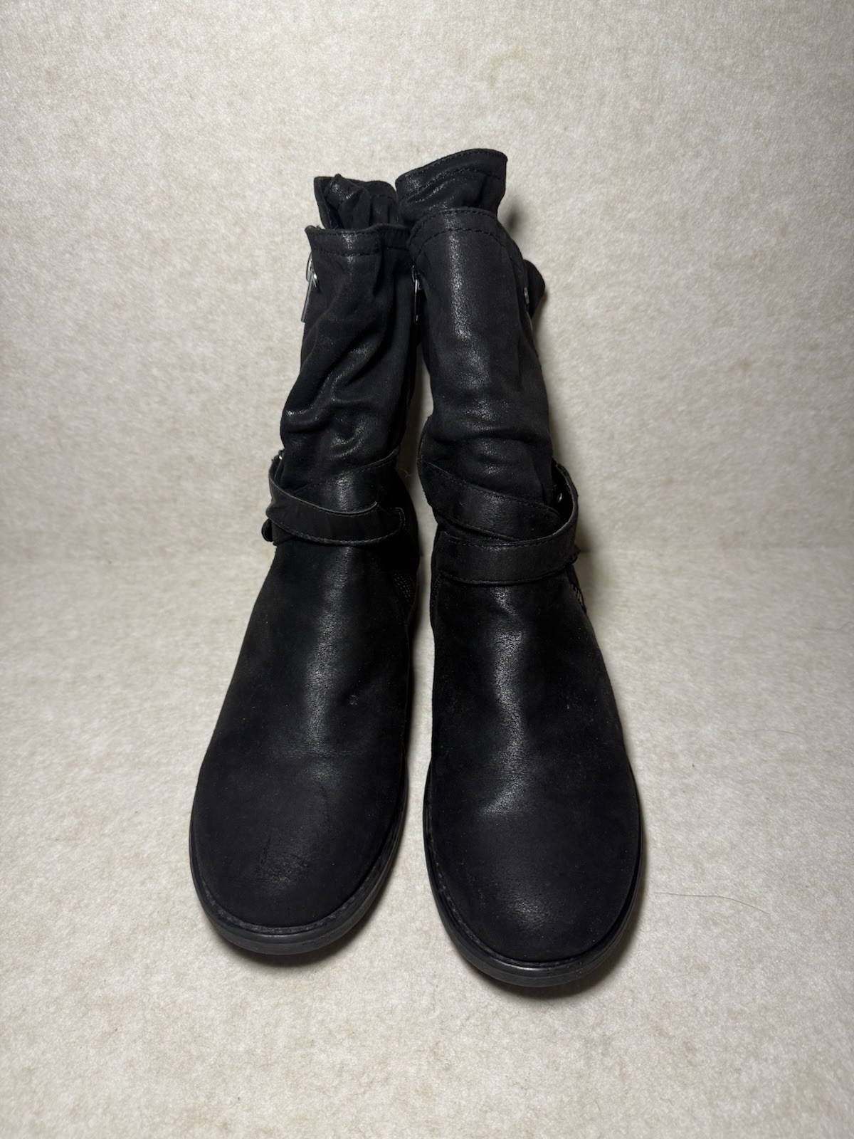 Carlos by Carlos Santana Black Sawyer Moto Boots Buckle Strap Size US 11M