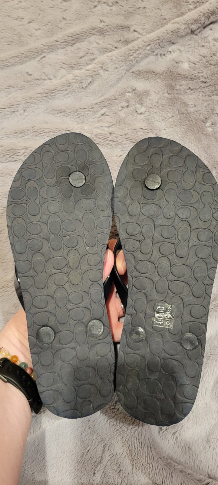 COACH Abbigail Jelly Flip Flops Womens 5 Black Logo Thong Sandals EU 35 Summer