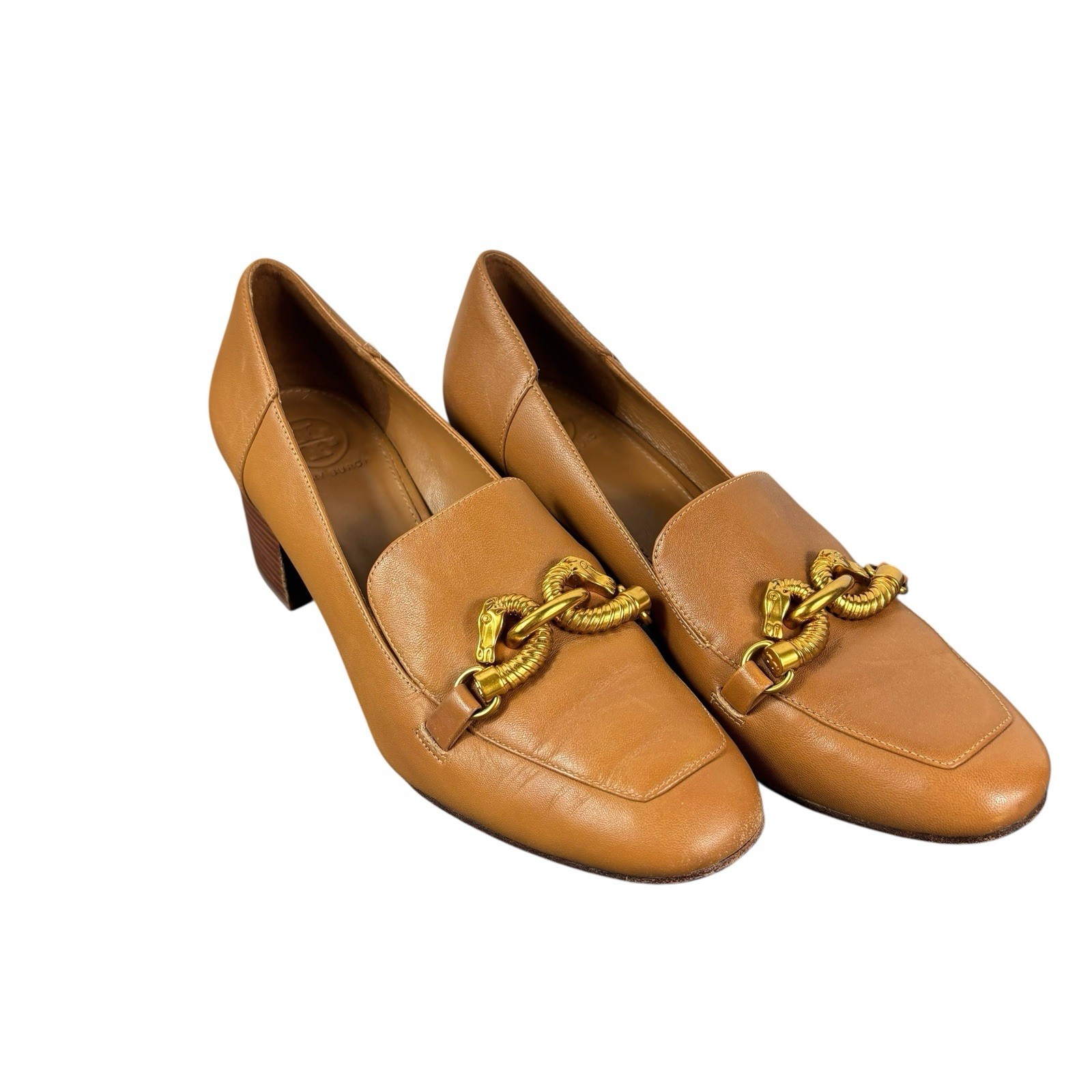 TORY BURCH Jessa Horse Hardware Bit Block Pump Loafers Women’s Size 7 Tan