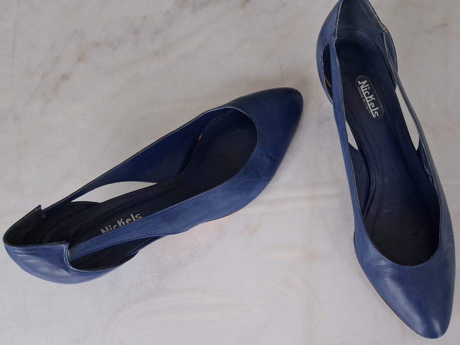 Nickels VTG Italian Leather Shoes 2.5 in. Heels Royal Blue Sz 10 B Cut Out Sides